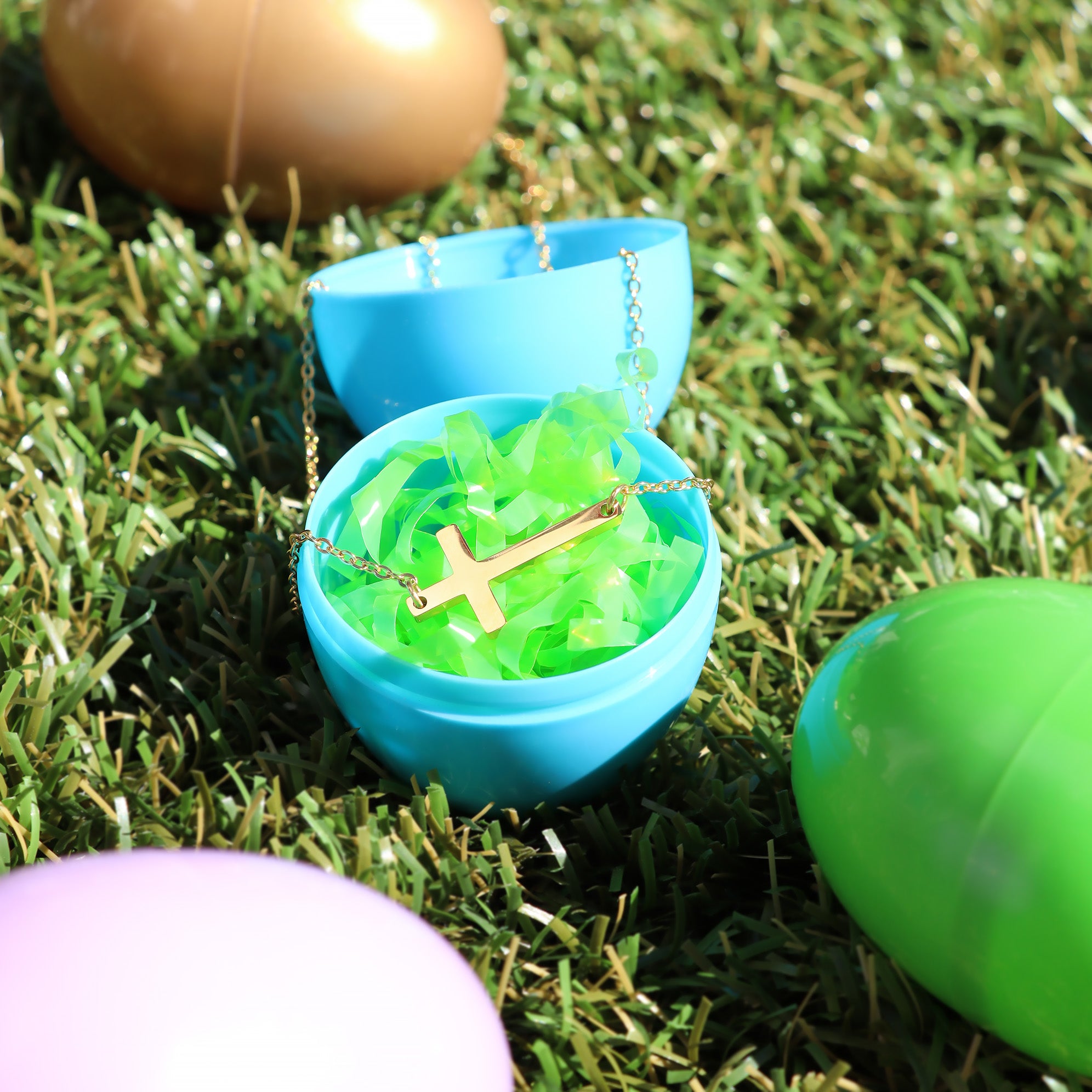 18K Gold PVD Stainless Steel Horizontal Blank Cross Necklace / SBB0285、mySite、dreamappss