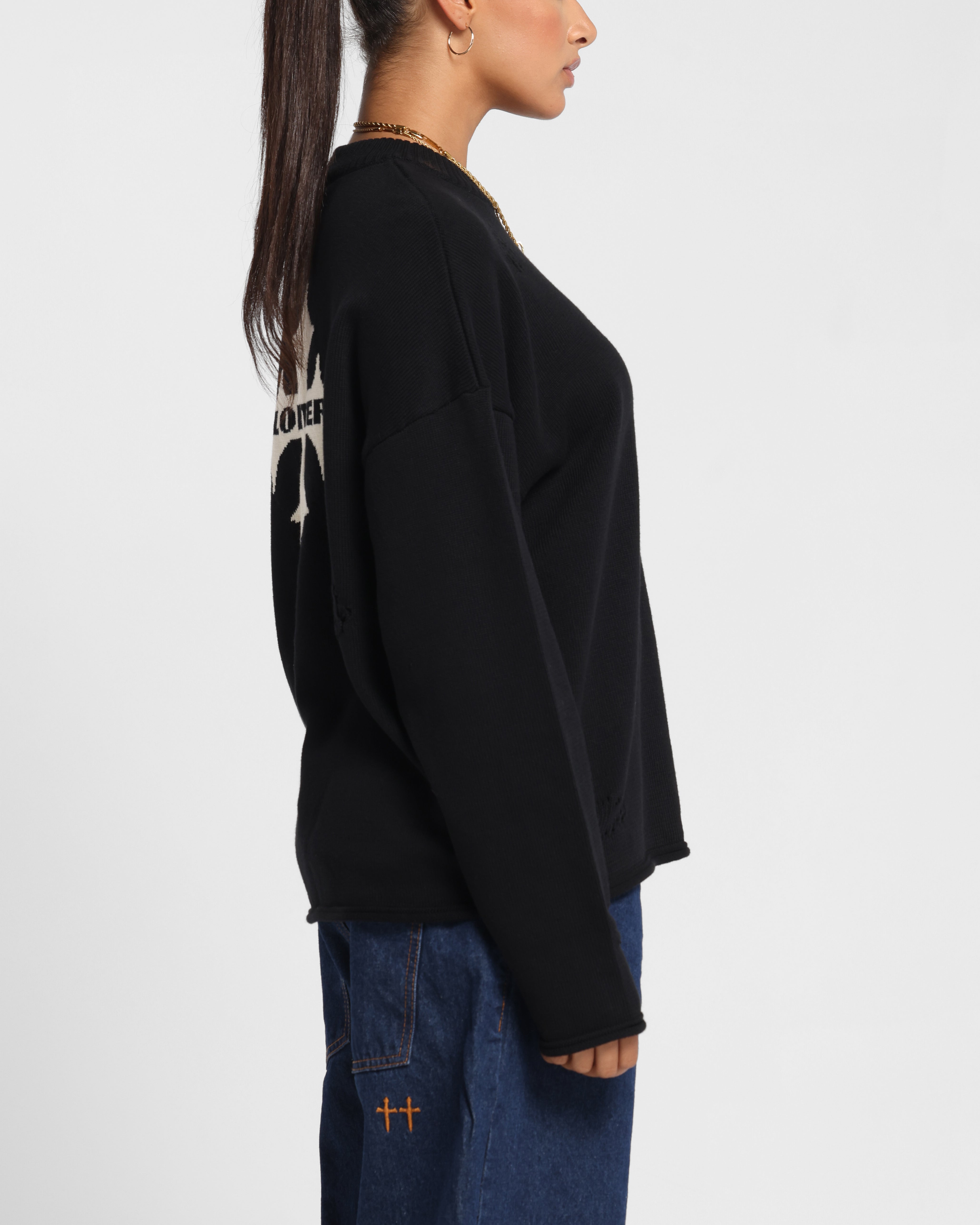 Loiter Chopper Long Sleeve Knitted Sweater Black、mySite、zt4zffjzw