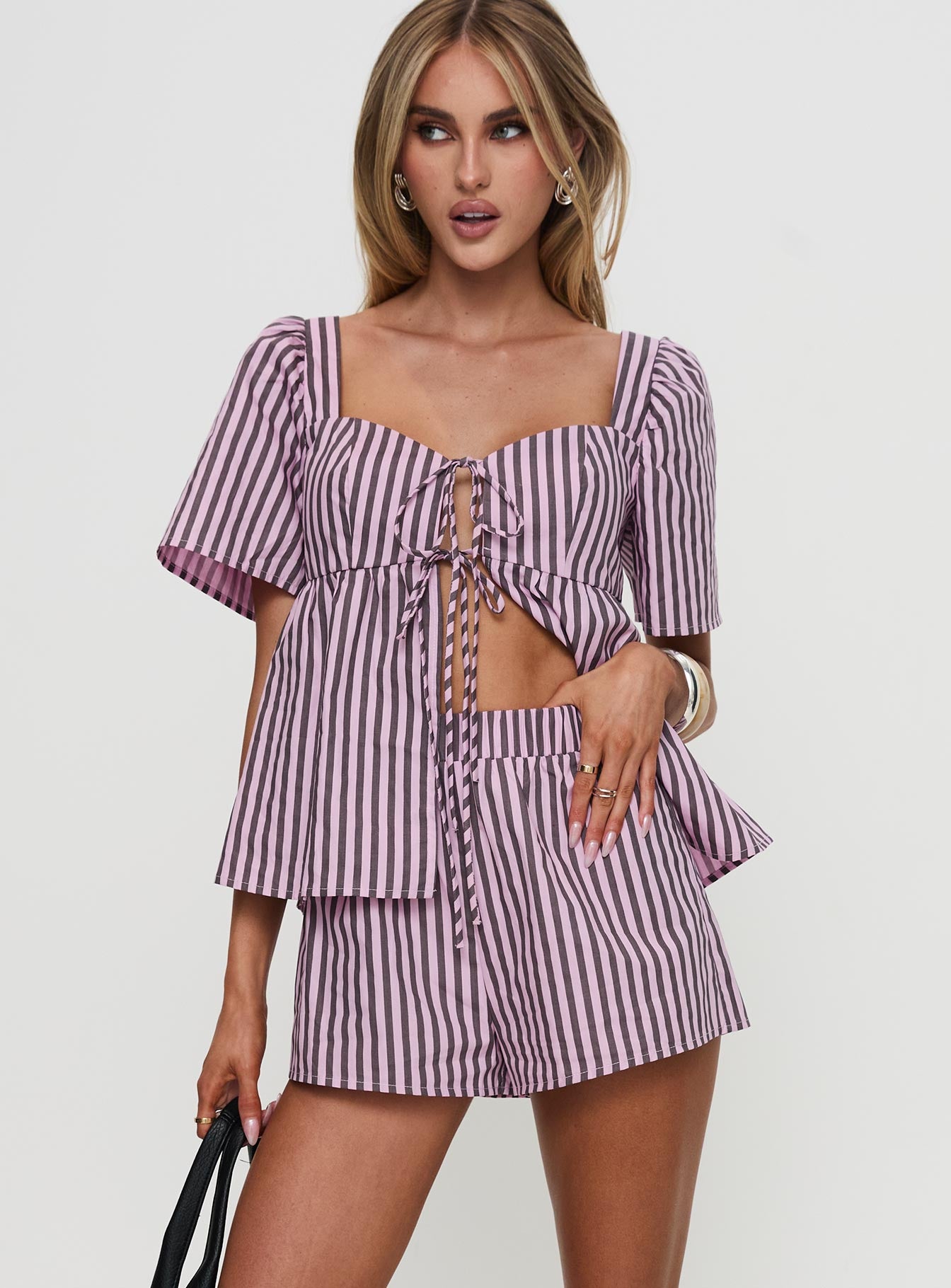 Two Young Hearts Tie Up Set Pink / Brown Stripe、mySite、solidvoid