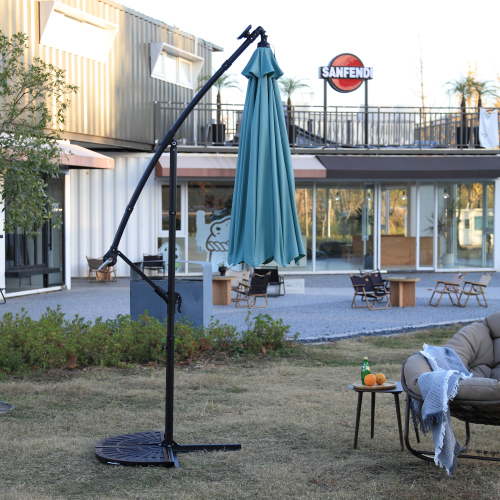 10ft Solar LED Offset Hanging Market Patio Umbrella ( khaki )(No Base)、、eastwooduniform