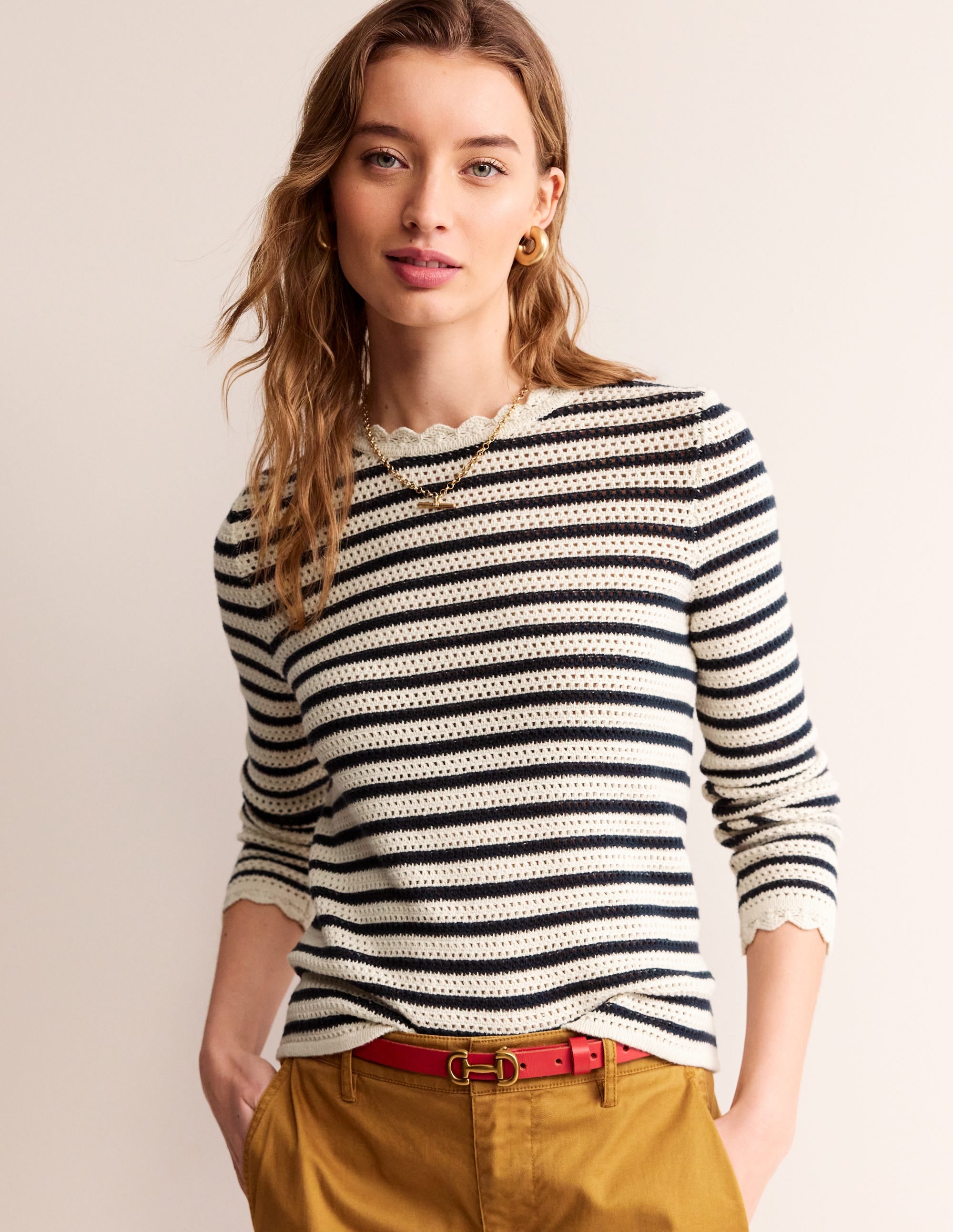  Textured Scallop Jumper-Warm Ivory/ Naval Academy、mySite、ashleygrahame