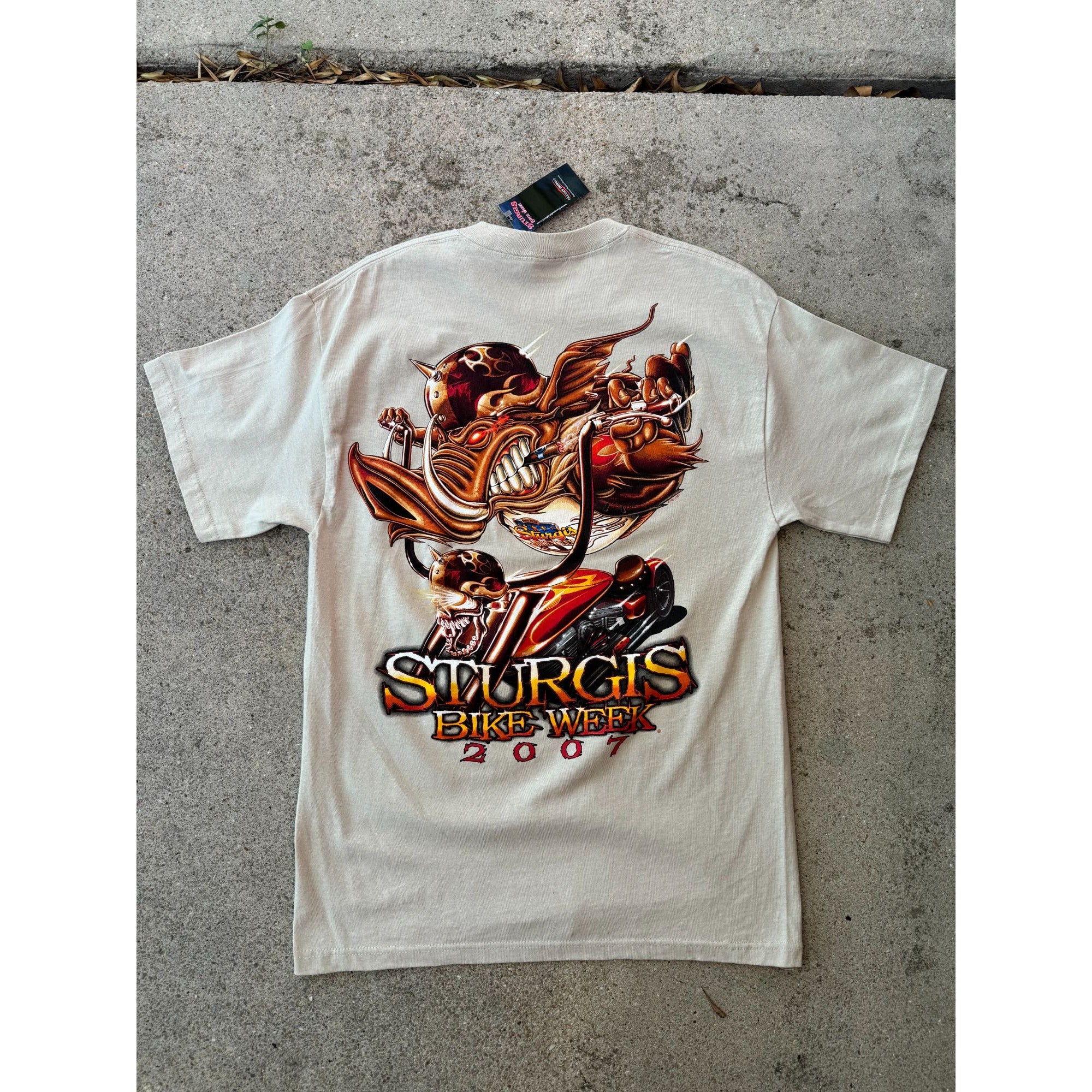 NWT 2007 Sturgis Bike Week Pork Chop Hogg Tan Motorcycle Graphic Tee Medium、mySite、garagedoors4me