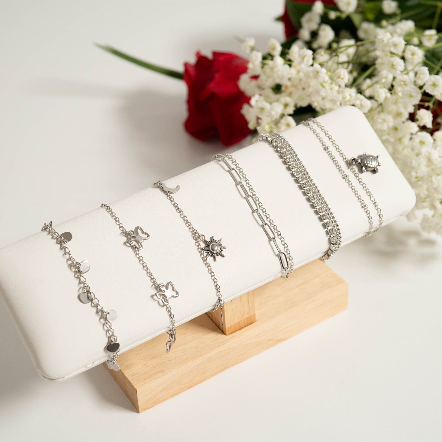 18K Gold PVD Stainless Steel Moon and Star Charms Anklet / BRJ1030、mySite、dreamappss