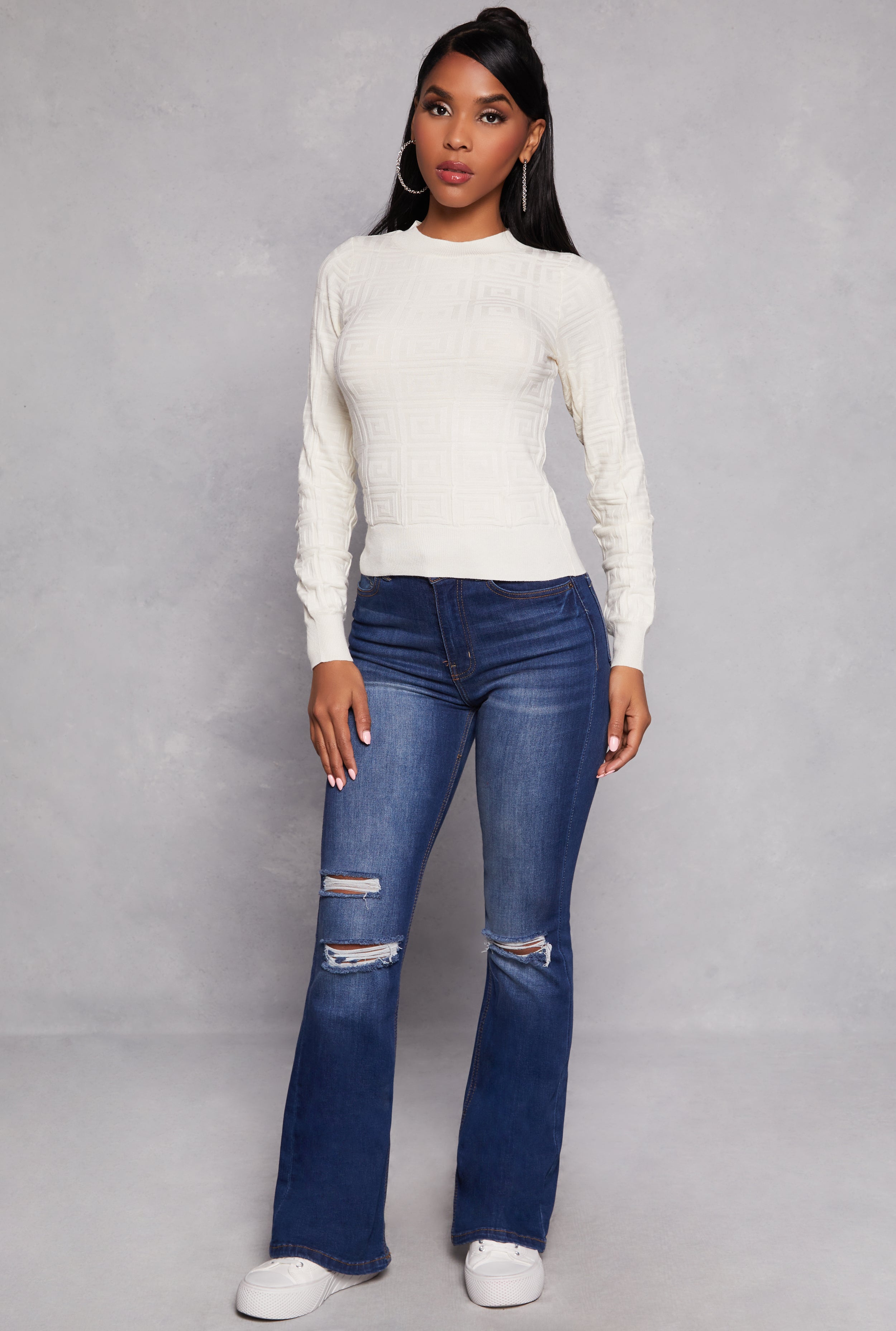 Greek Key Textured Knit Sweater、mySite、camillekostekn