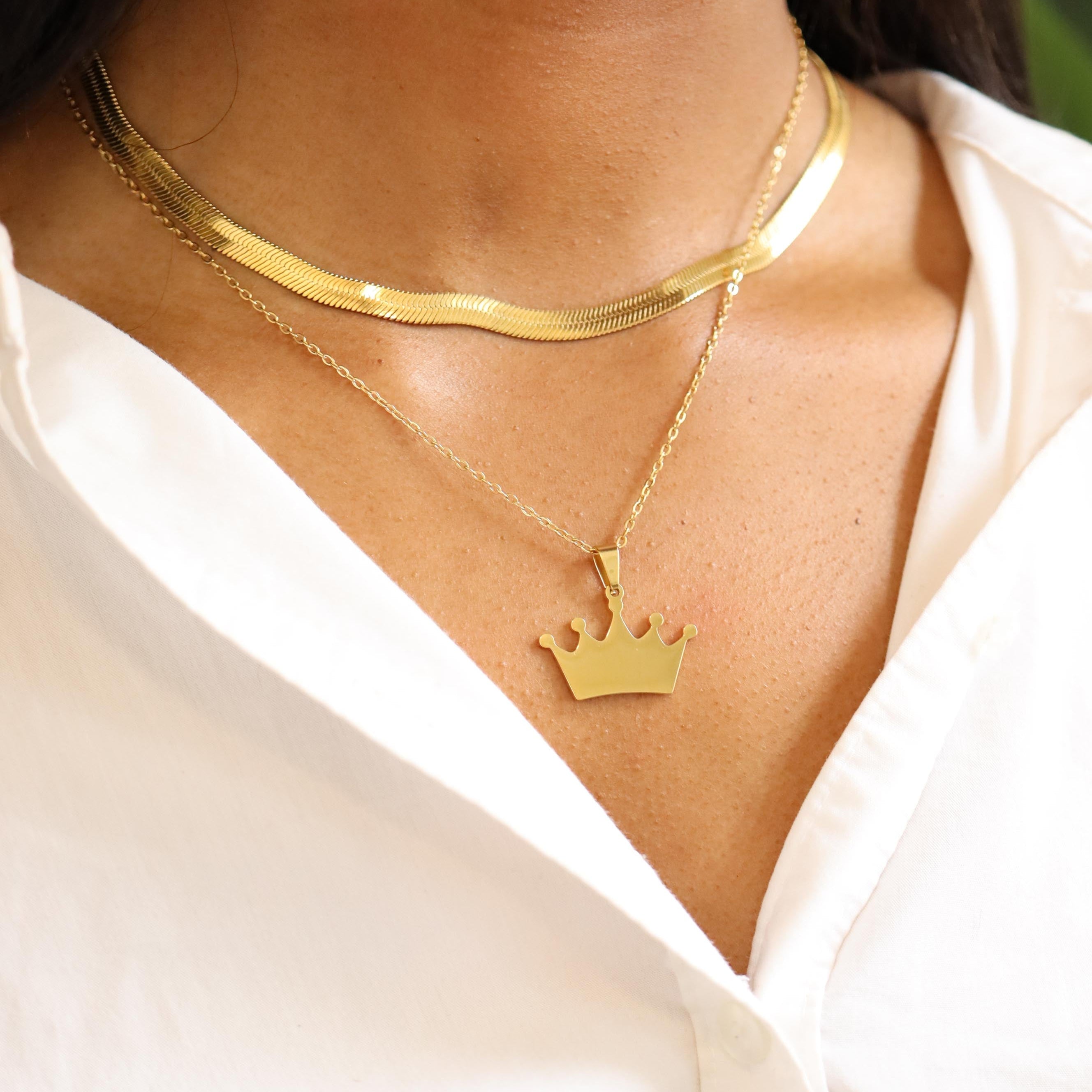 18K Gold PVD Stainless Steel Blank Crown Necklace / SBB0262、mySite、dreamappss