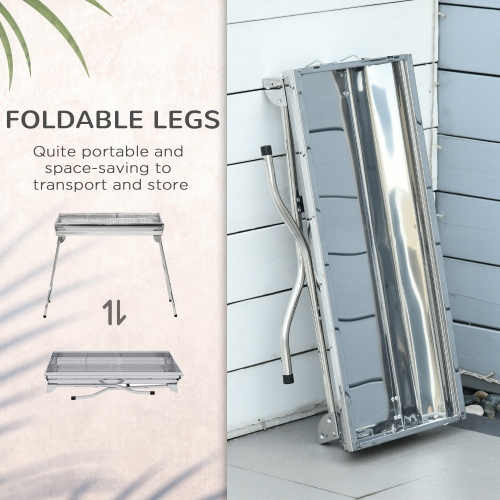 Portable Charcoal Grill, Stainless Steel Folding Outdoor BBQ Grill for Backyard Cooking, Camping, Picnic, Party, Tailgating and Travel with Pan, Grill Rack, Shelves, Hooks、、eastwooduniform