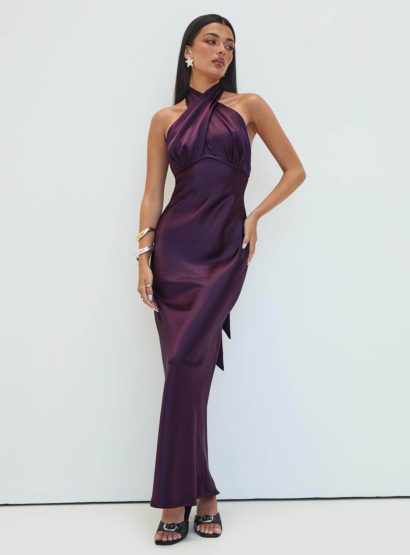 Rosaminta Halter Maxi Dress Plum、mySite、solidvoid