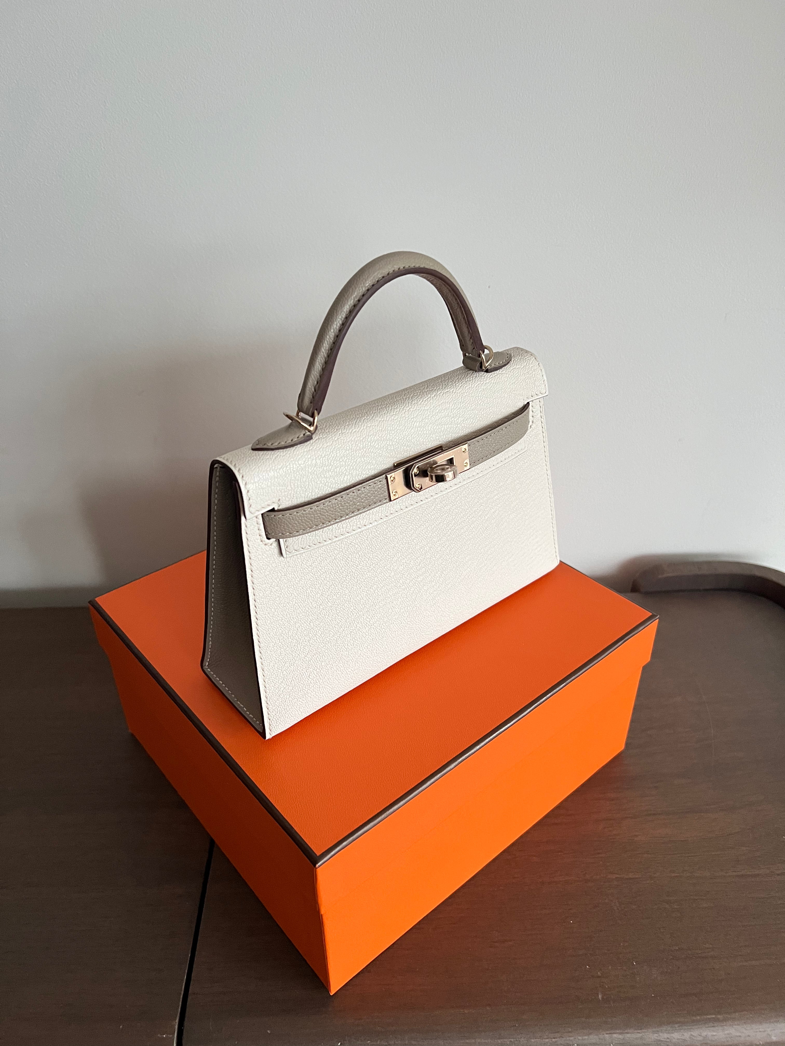 Hermès Mini Kelly 20 HSS Nata & Gris Tourterelle Chevre Mysore Permabrass、mySite、garminoutage.com