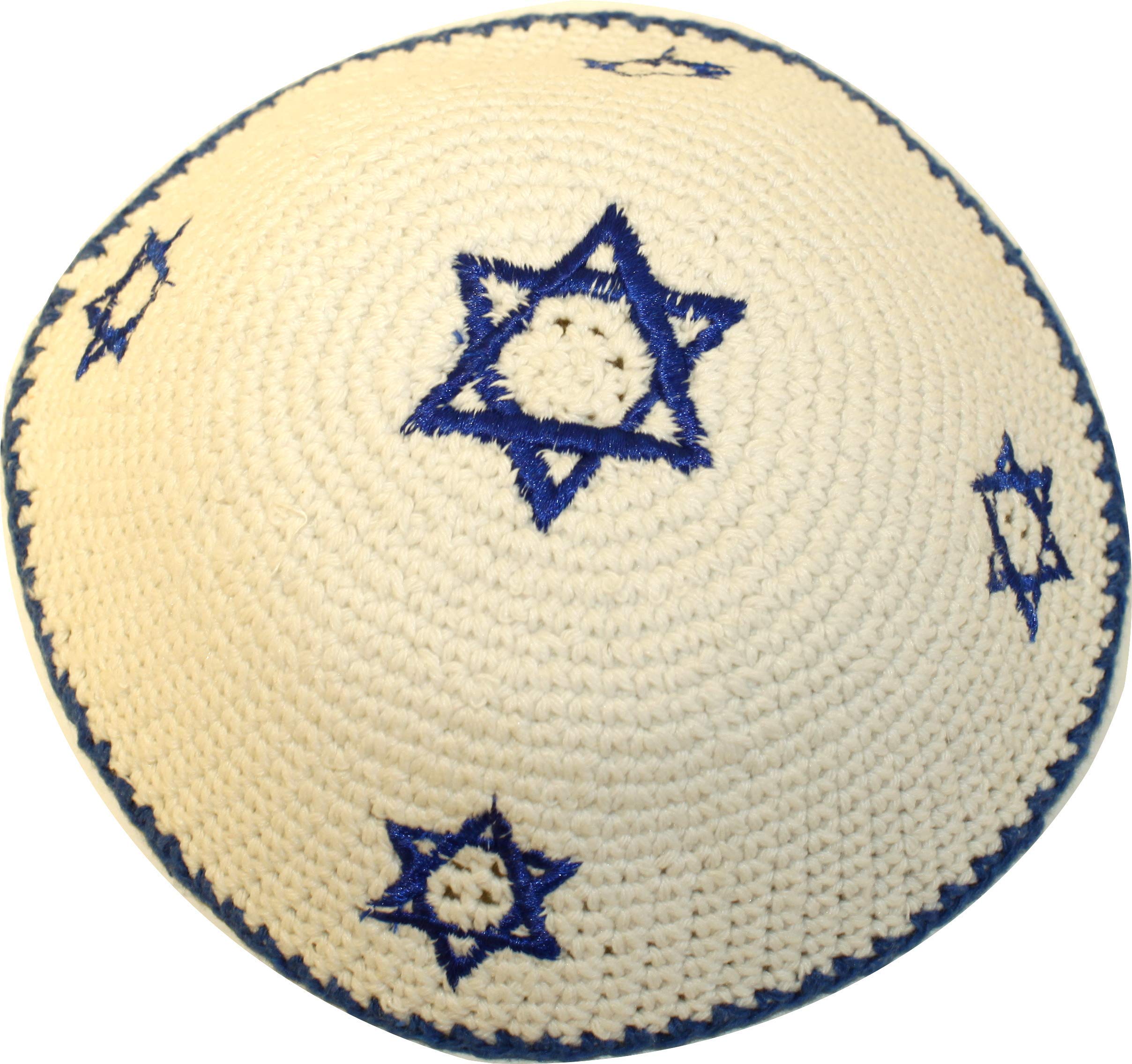  Holy Land Market White with 5 Blue Stars of David 17cm DMC 100% Knitted Cotton Kippah Jewish - 2019 Release M4、mySite、elrpsem3k