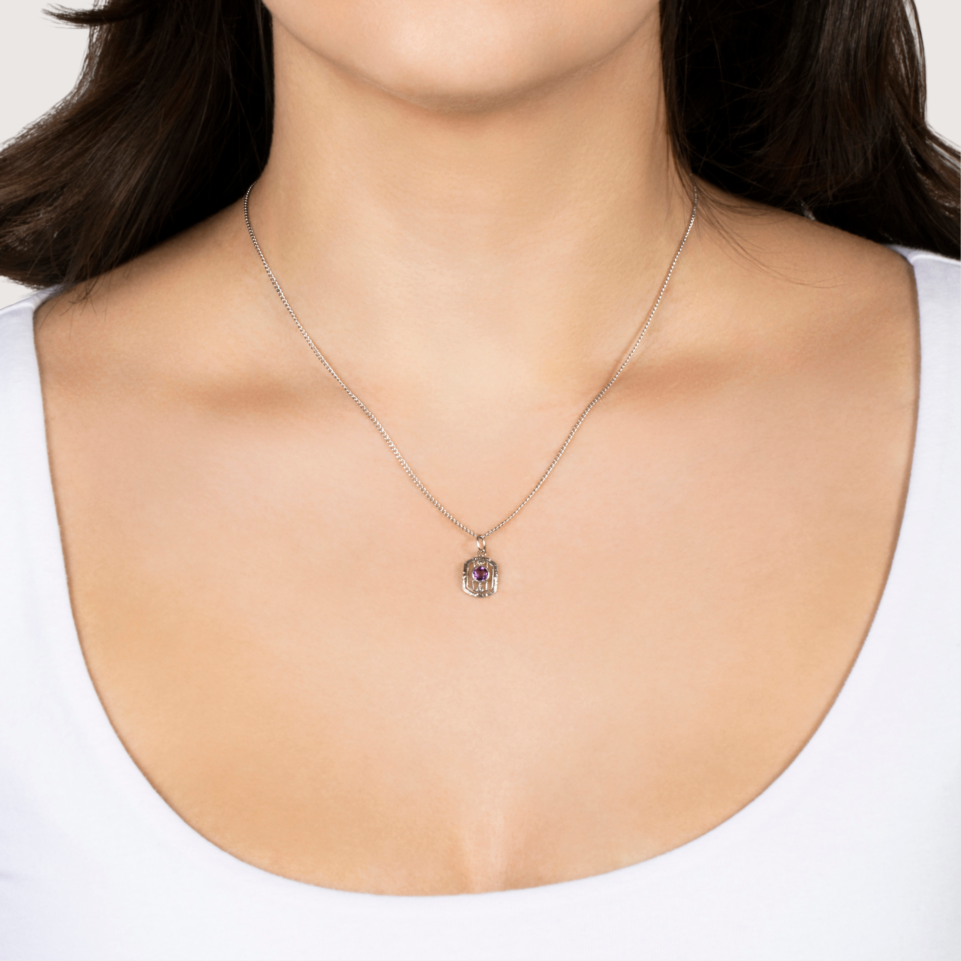 Antique Art Deco 14k White Gold Amethyst Shield Charm / Pendant、mySite、hinf8tx79