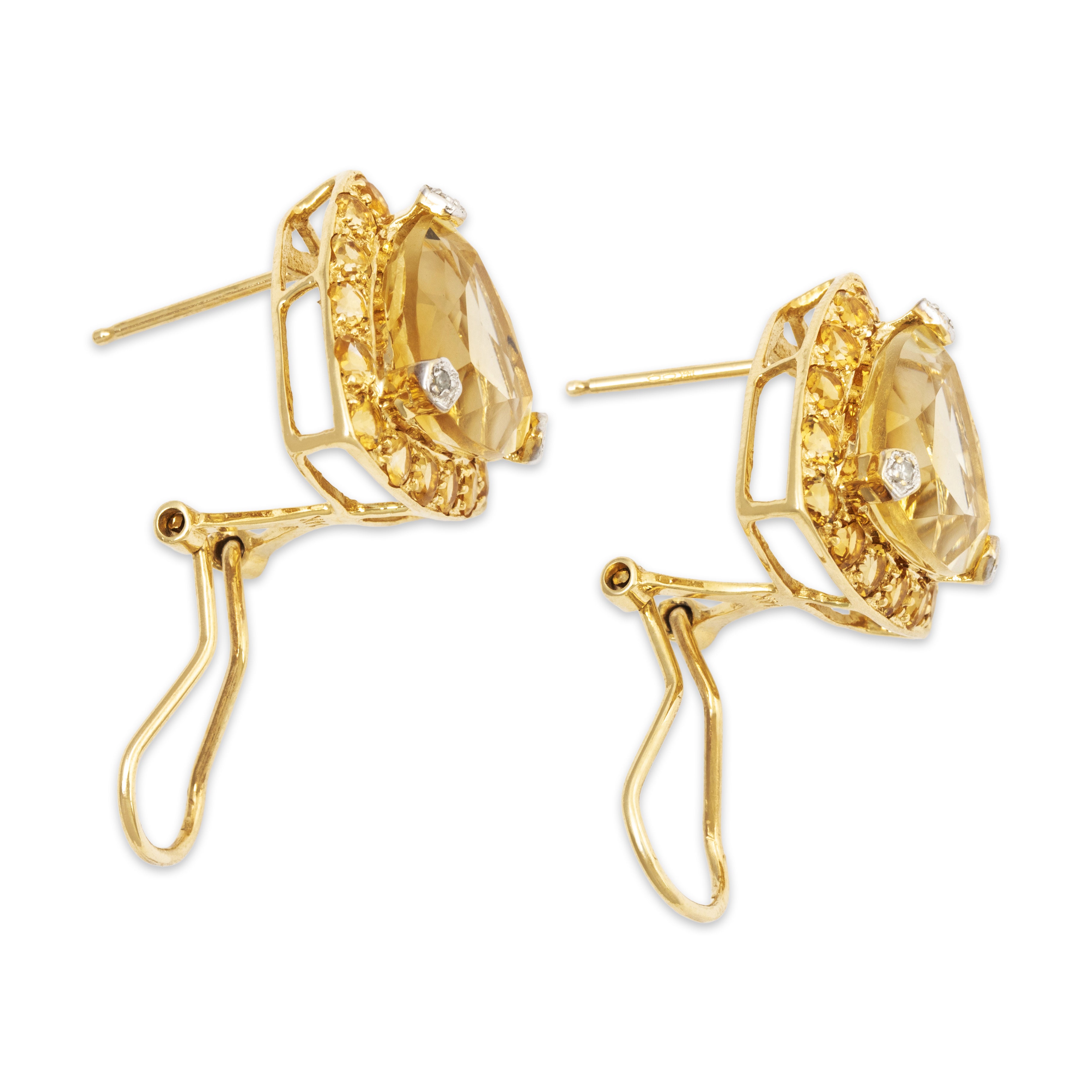 Vintage Large 14k Yellow Gold 9cttw Citrine Diamond Halo Earrings、mySite、hinf8tx79