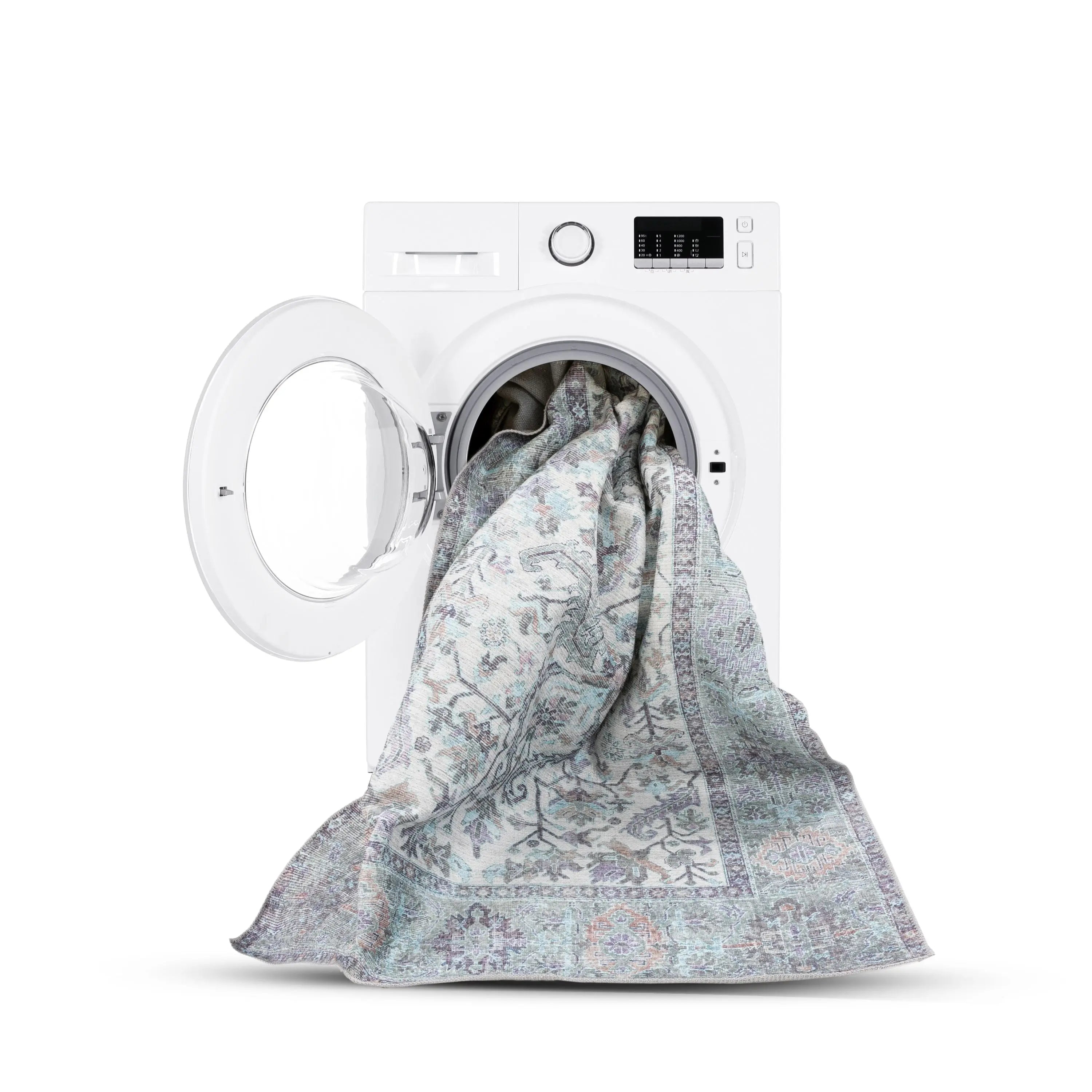 Macon Machine Washable Vintage Medallion Botanical Border Beige Flat-Weave Distressed 5'3 x 7'3 Rug、mySite、gigharbornorthrealestate