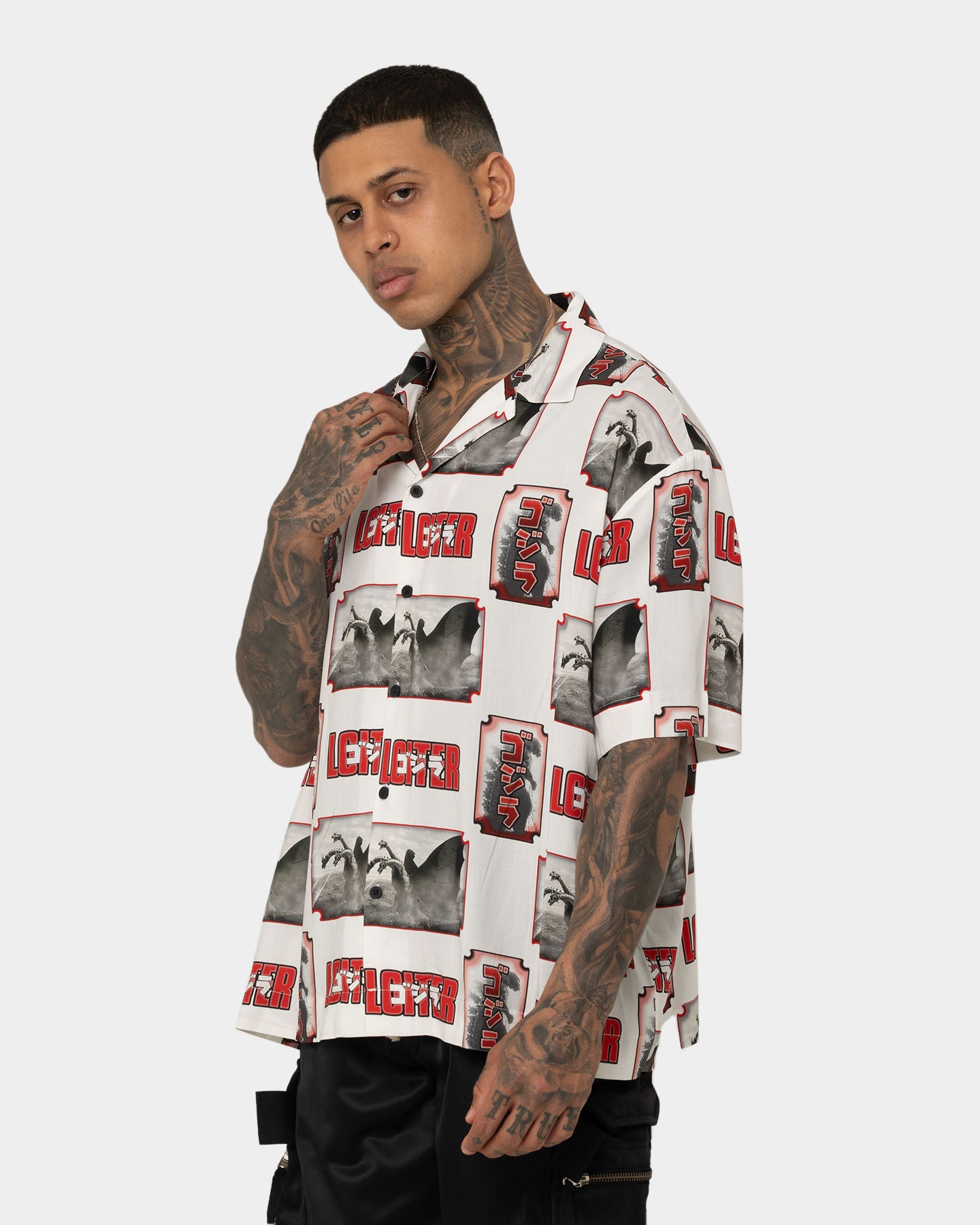 Loiter X Godzilla Godzilla Button Up Shirt White、mySite、zt4zffjzw