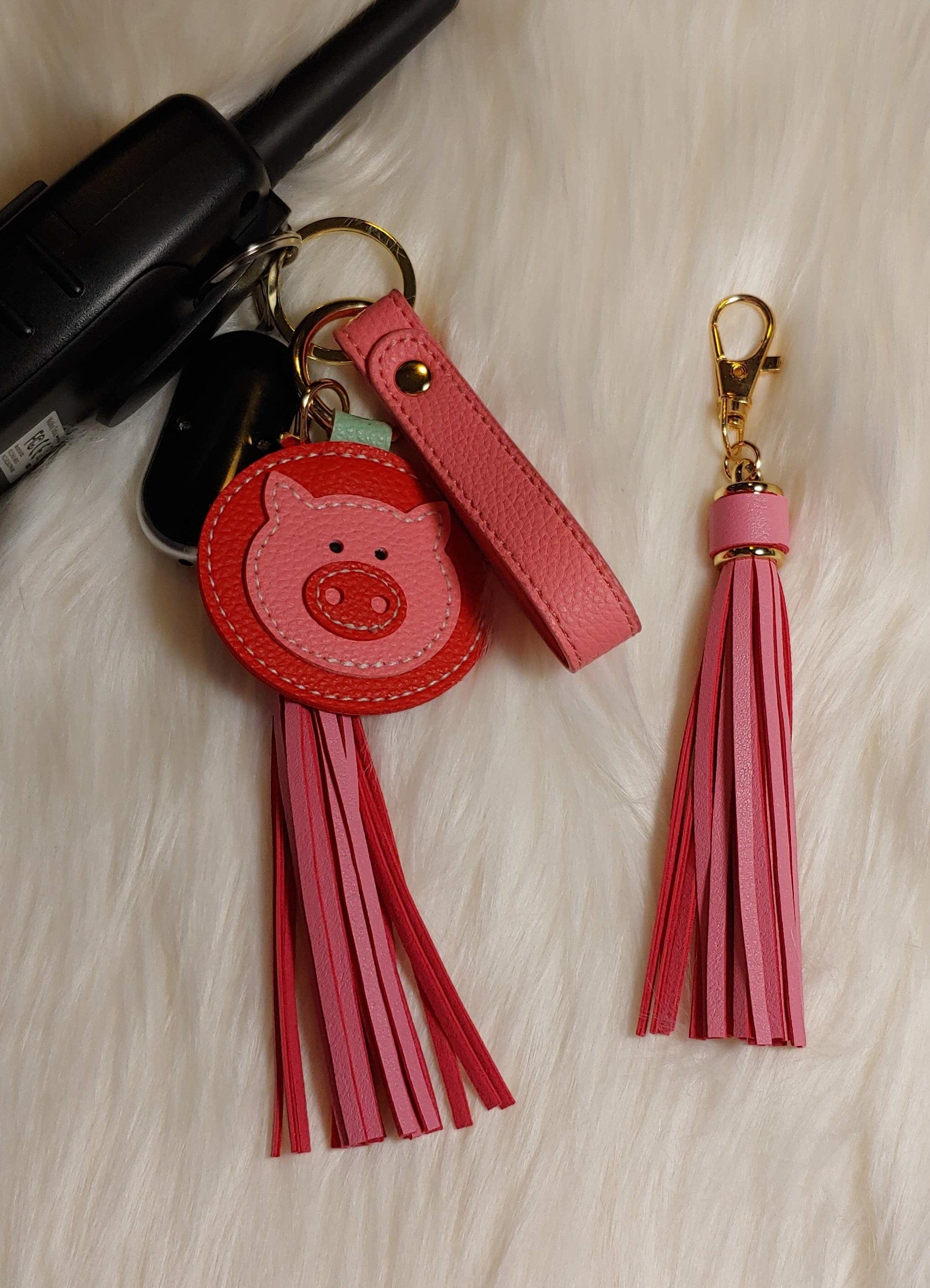 Faux Leather Pig Key Chain with Strap, Tassel and Rooterville Logo!*、mySite、g9winljtr