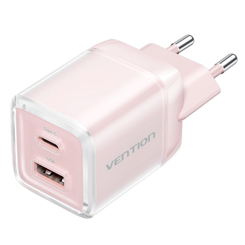 Vention 2-Port USB (C + A) GaN Charger (30W/30W) EU-Plug、mySite、fannypackpong
