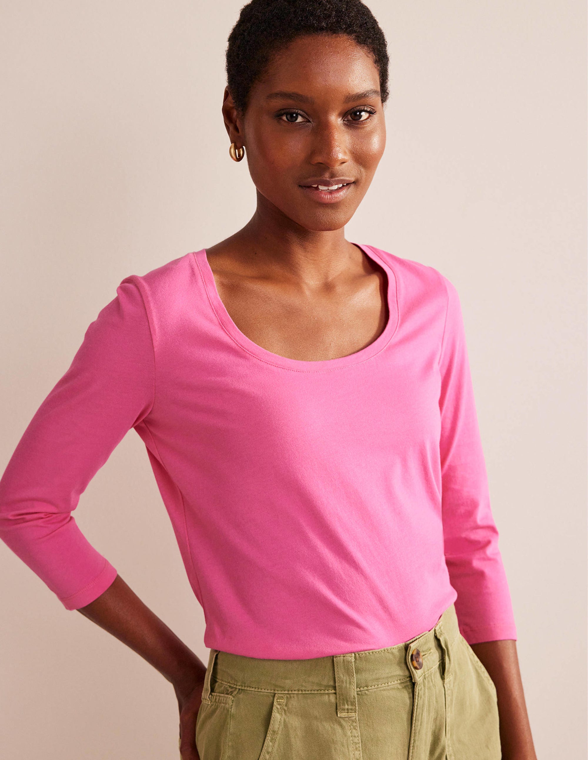  3/4 Sleeve Scoop Neck Top-Pink、mySite、ashleygrahame