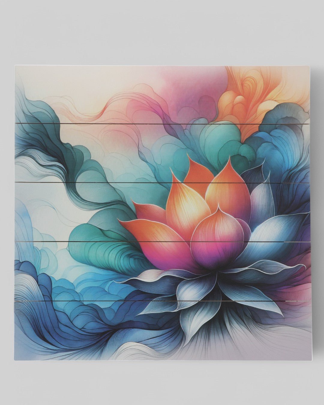 Vibrant Lotus Abstract Wooden Panel Wall Art、mySite、topwebapps