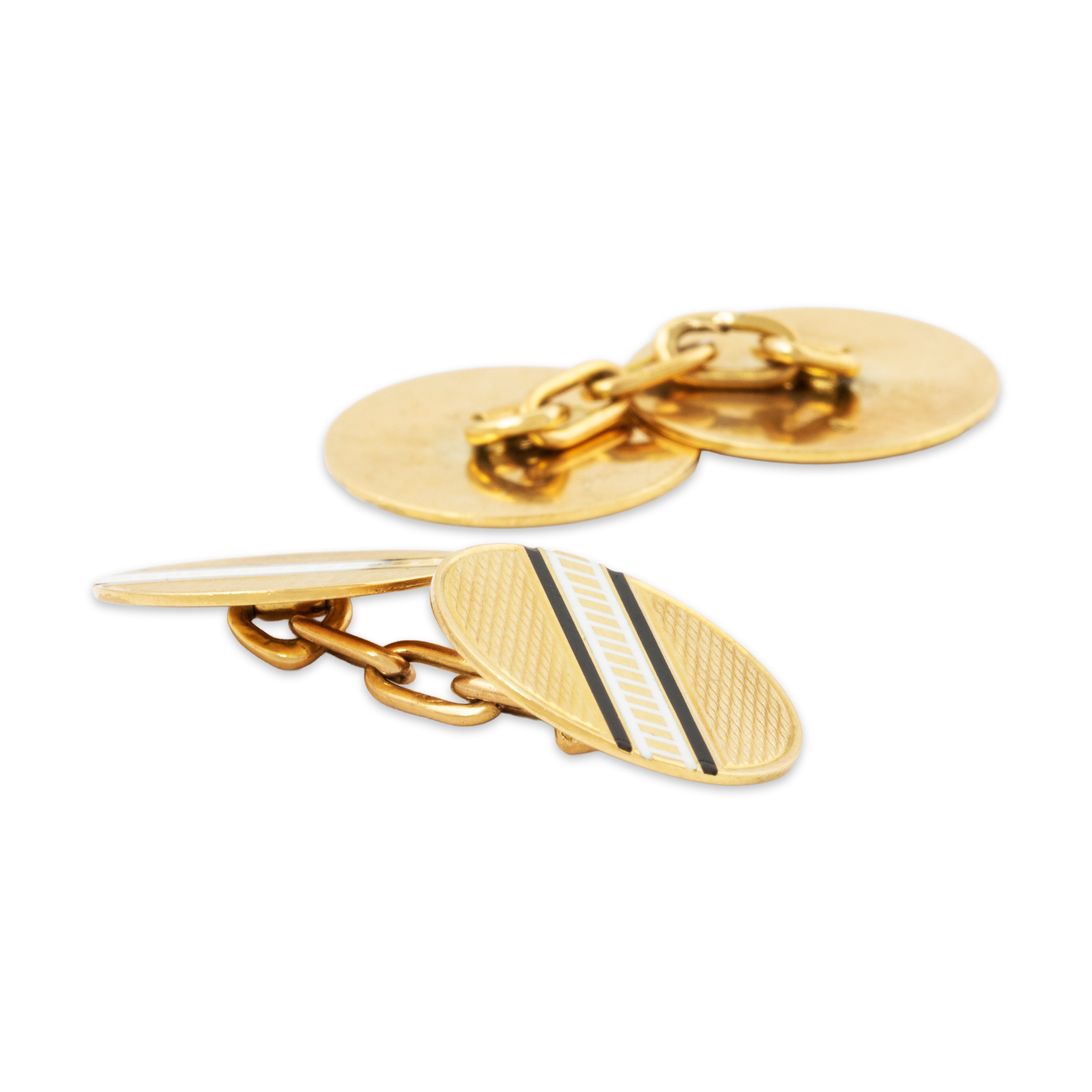 Vintage French 18k Yellow Gold Black & White Enamel Geometric Cufflinks、mySite、hinf8tx79