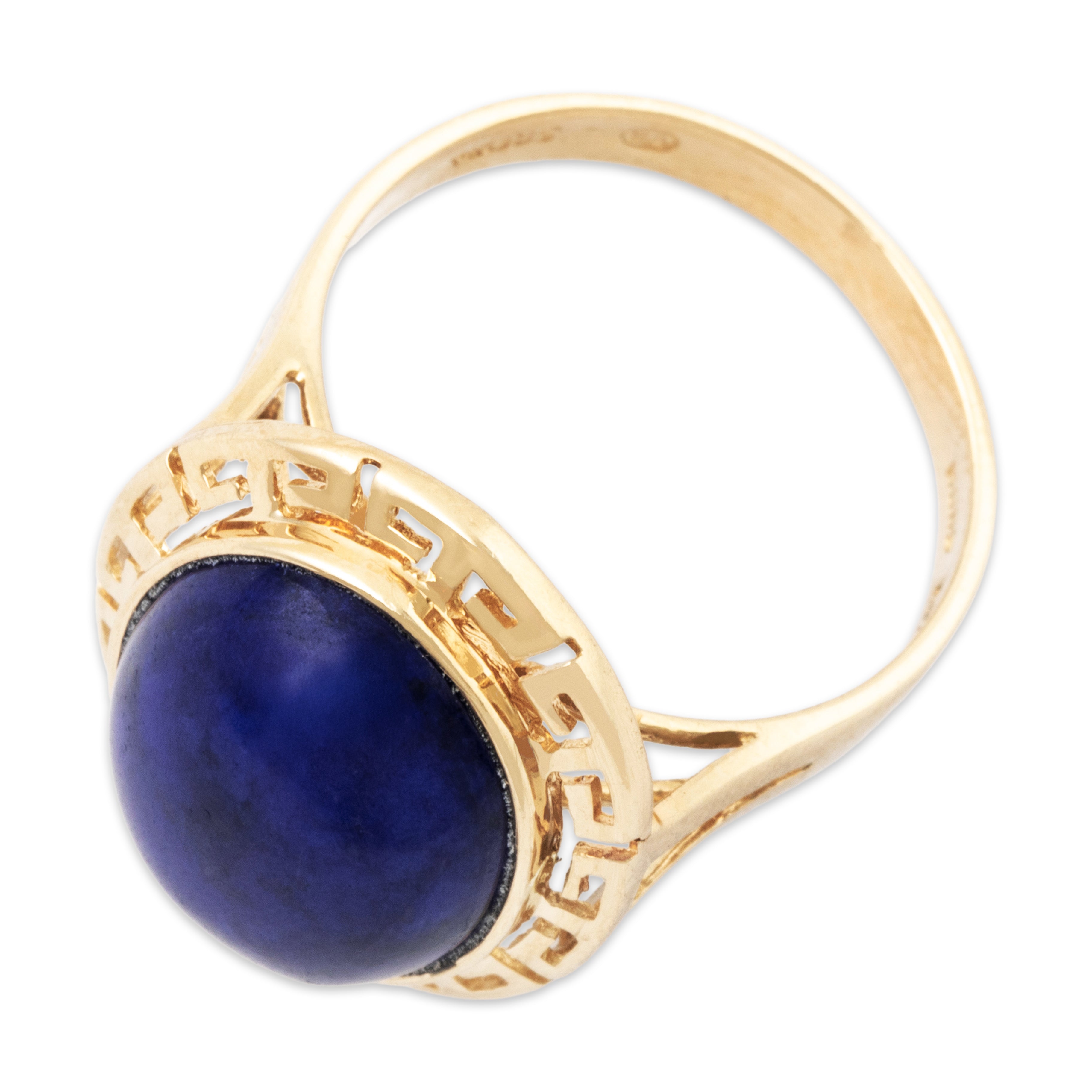 Vintage 14k Yellow Gold 6.8ct Lapis Lazuli Greek Key Border Cocktail Ring 8.25、mySite、hinf8tx79