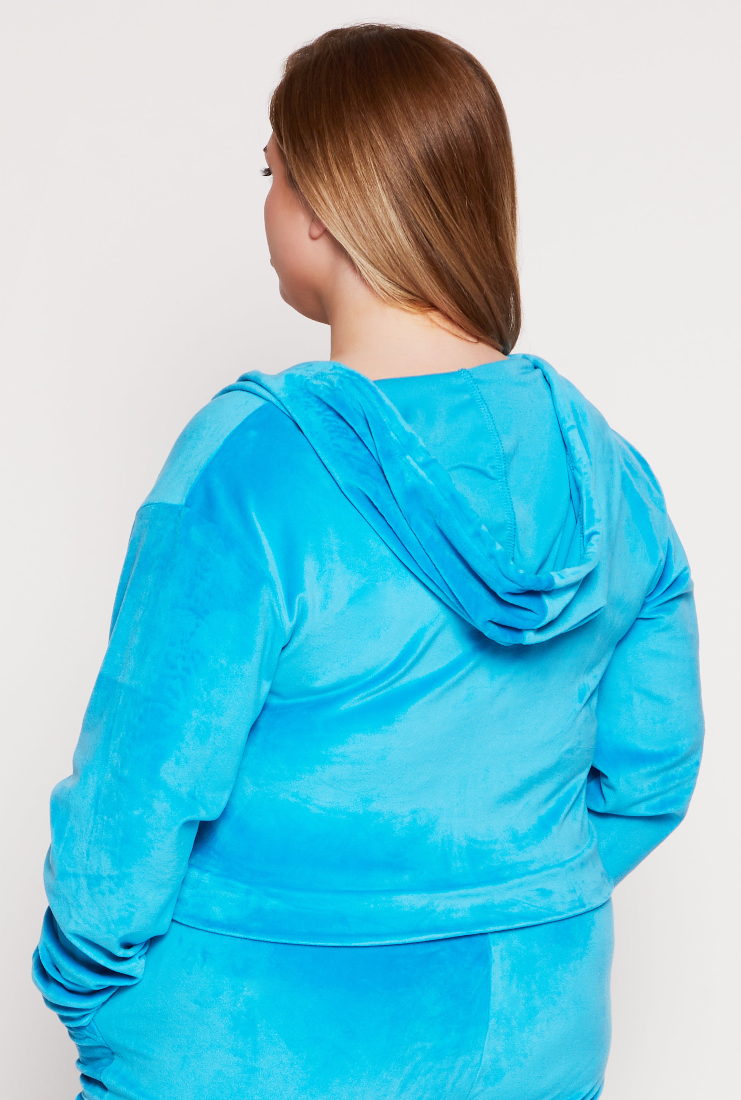 Plus Size Velour Zip Front Hooded Crop Top、mySite、camillekostekn