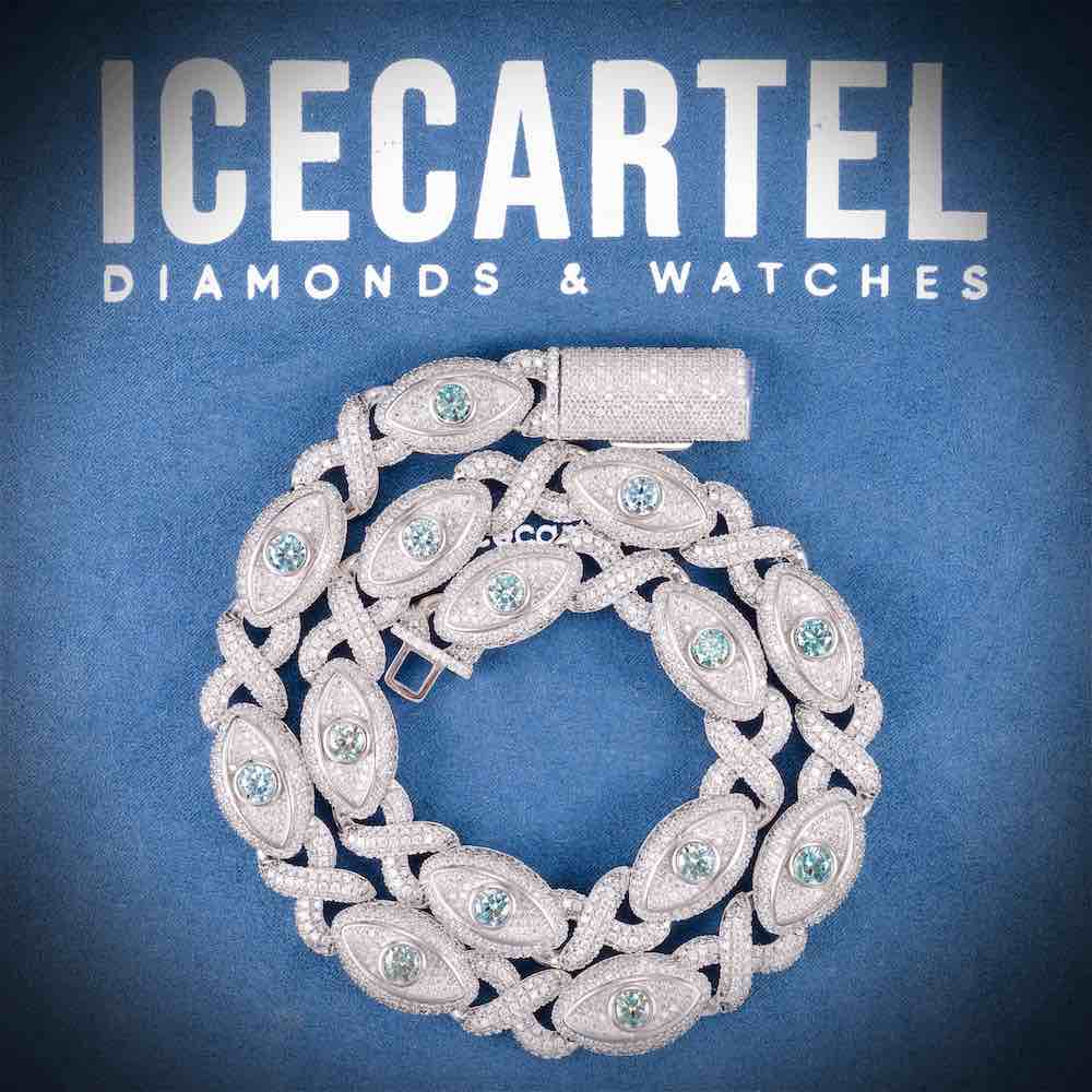 15MM Iced Out Blue Gemstone Evil Eye Eternity Chain 14K Gold、mySite、hinf8tx79