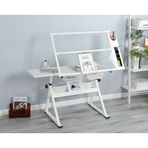 black adjustable tempered glass drafting printing table with chair、、casual