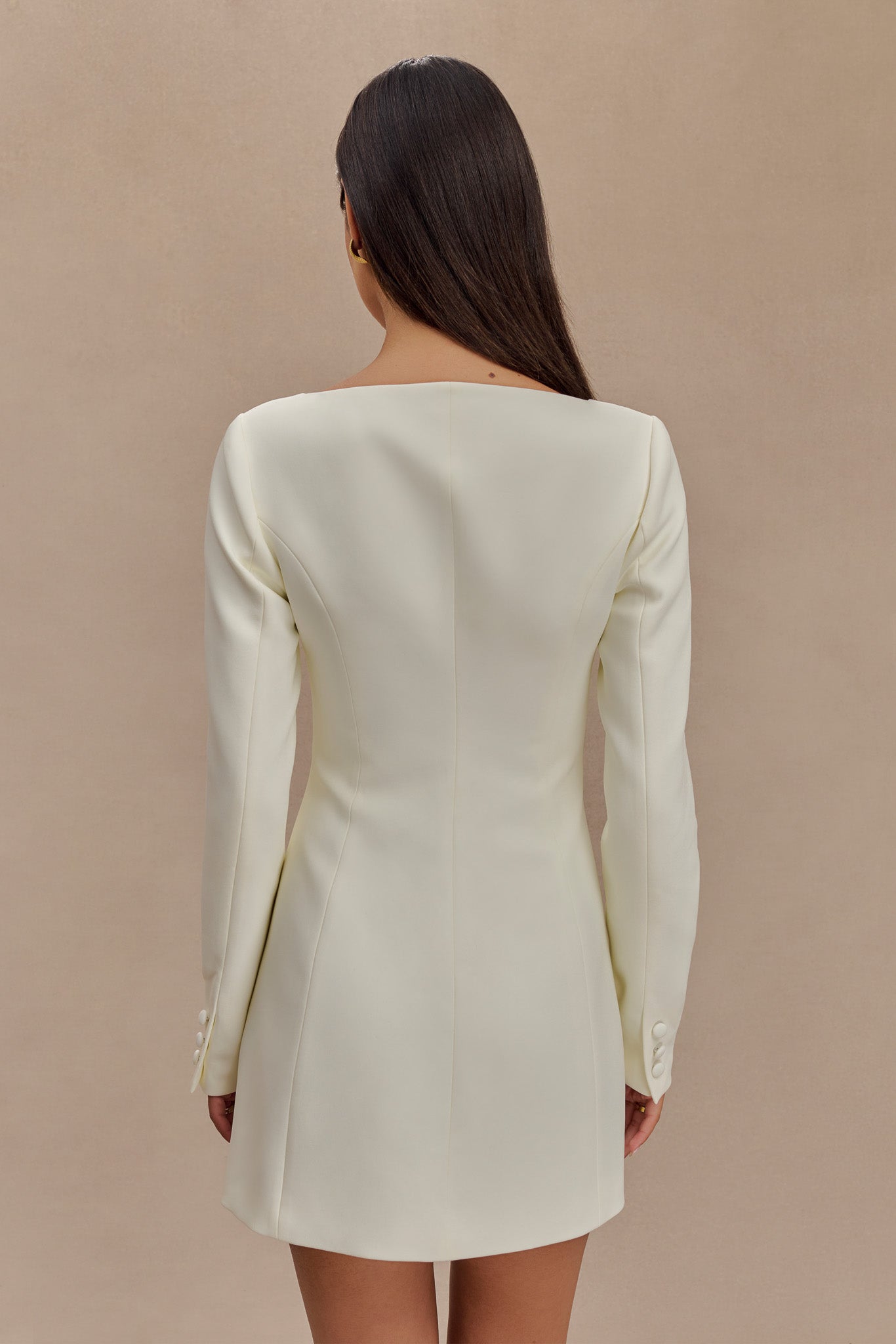 Jolie Boat Neck Suiting Mini Dress - Ivory、mySite、solidvoid
