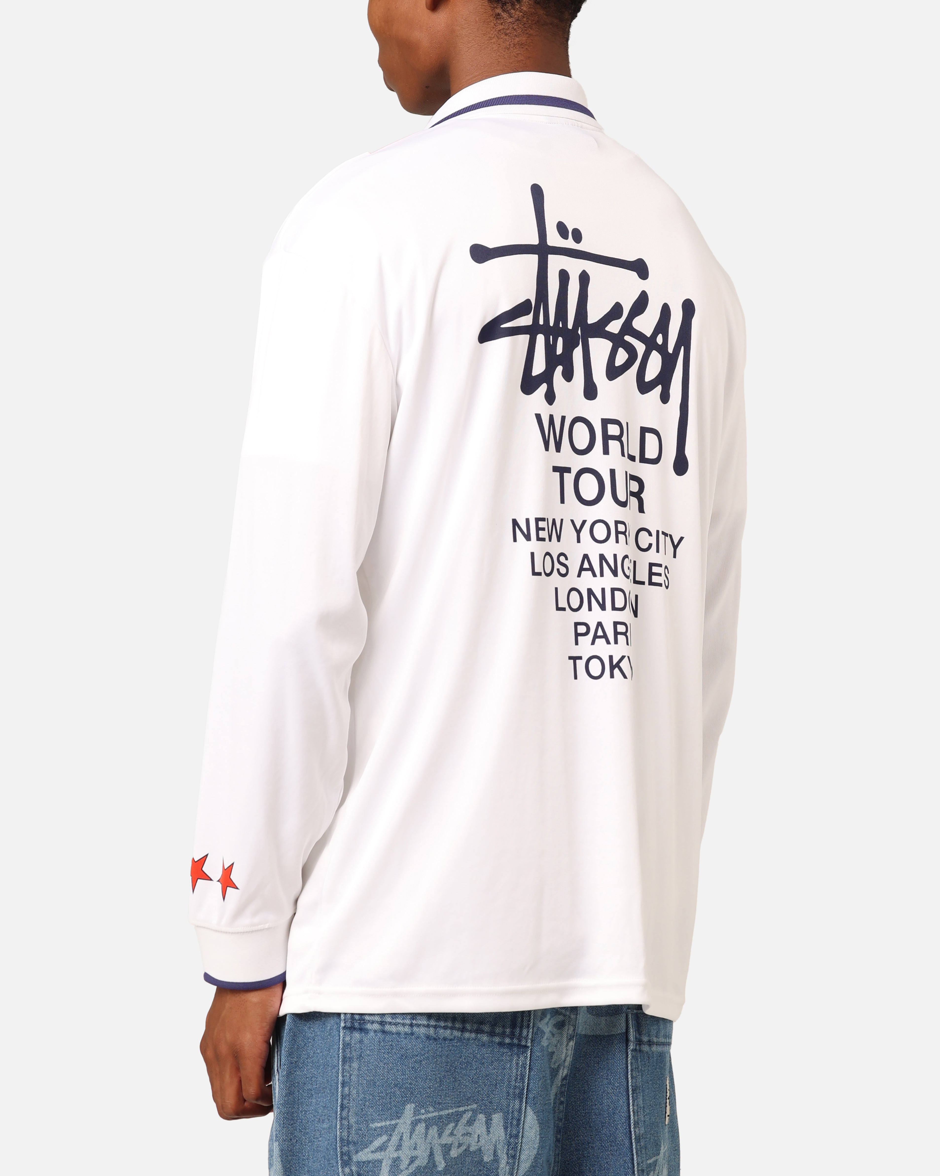 Stüssy Football Polo Long Sleeve T-Shirt White/Red Stripe、mySite、zt4zffjzw