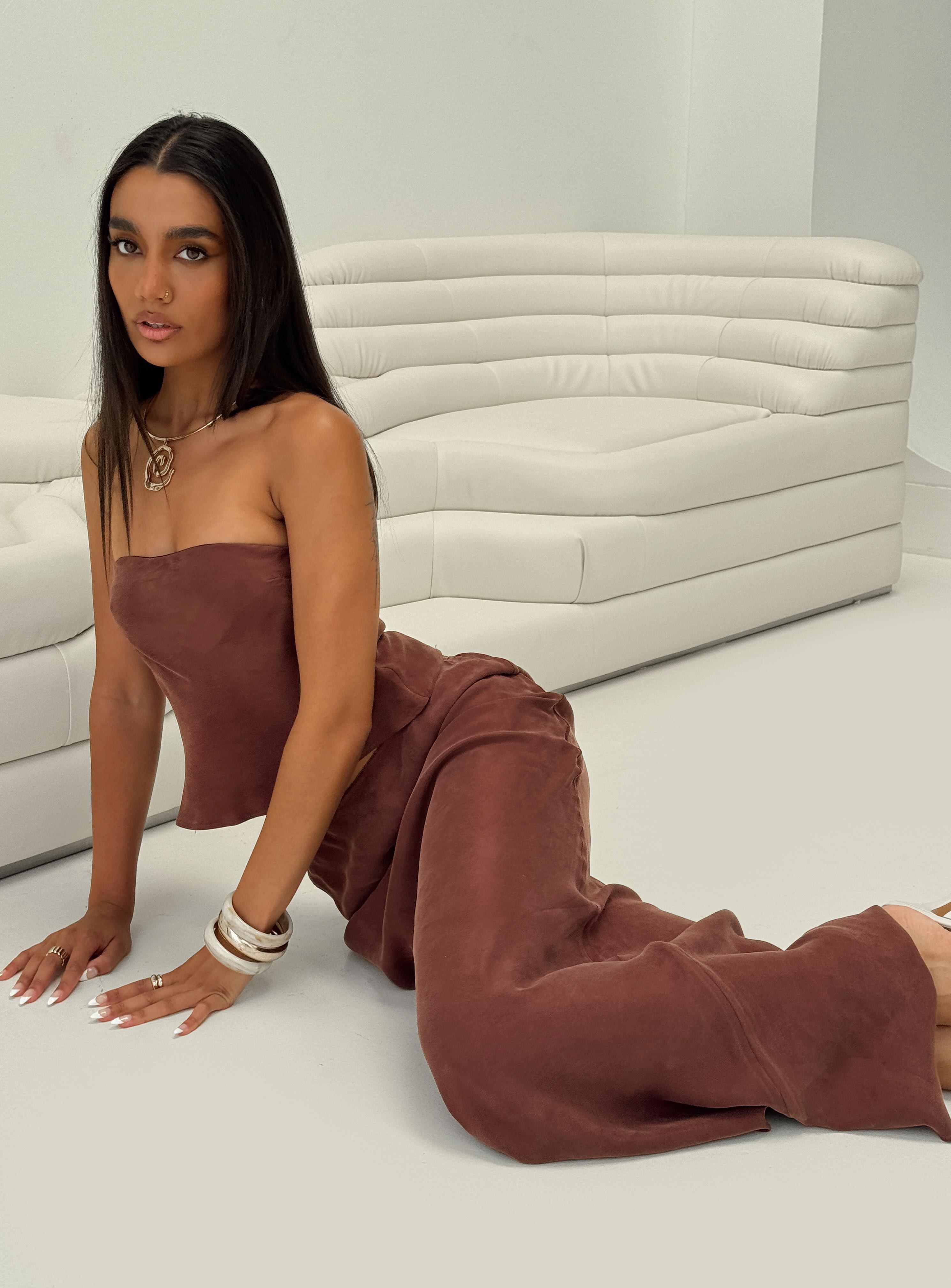 Lucelia Maxi Skirt Brown、mySite、solidvoid