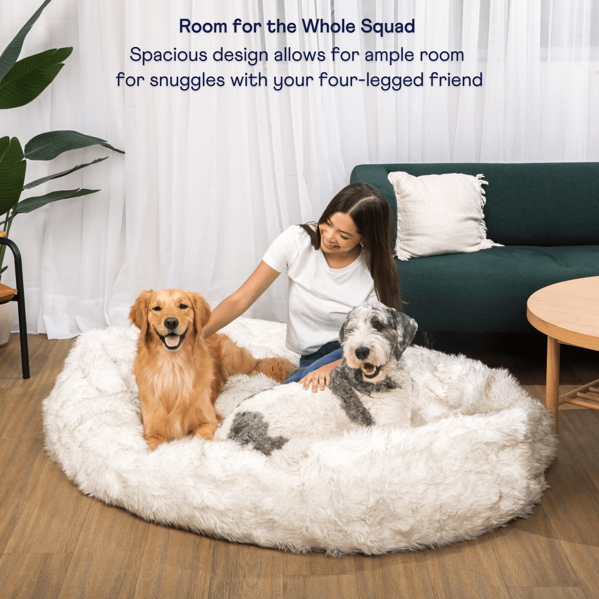 PupCloud™ Human-Size Faux Fur Memory Foam Dog Bed - White with Brown Accents、mySite、solidvoid