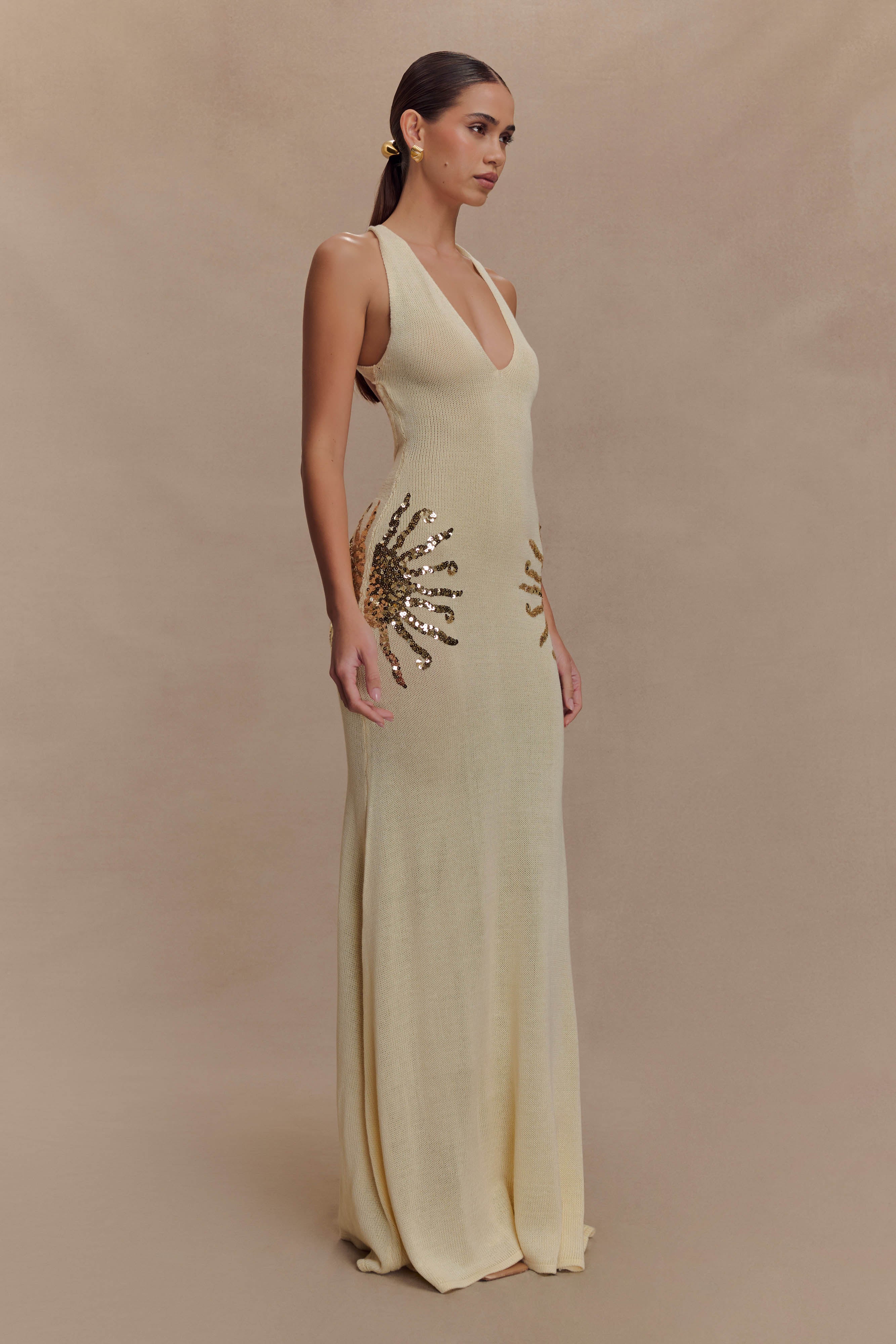 Ellington Knit Maxi Dress With Sequin - Ivory、mySite、solidvoid