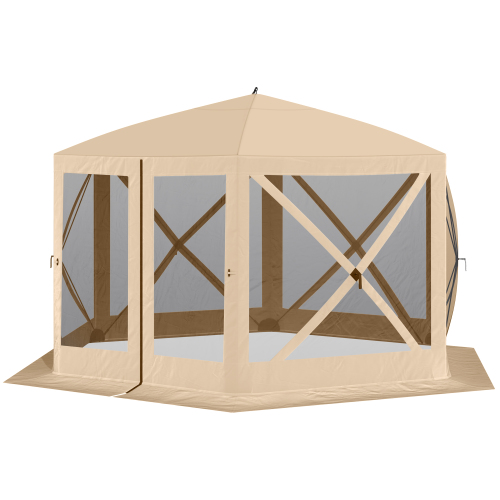 Outsunny 12' x 12' Hexagon Screen House, Pop Up Tent Portable Gazebo Canopy Shelter with Mesh Netting Walls, Carry Bag and Shaded Interior, Beige、、eastwooduniform