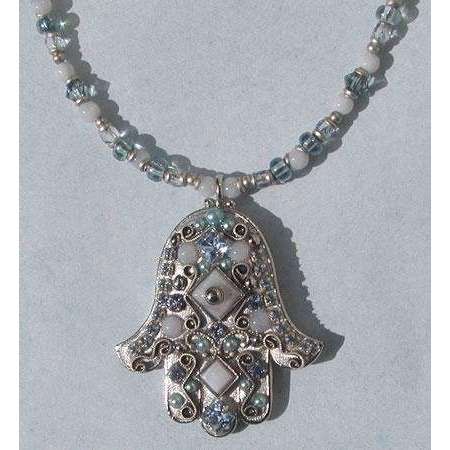Michal Golan Blue Lace and Agate Hamsa Necklace、mySite、topwebapps
