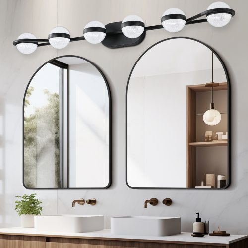 (Same as W1340P143680/LL2001-B-6) 43" Black Minimalist LED Bathroom Vanity Light with Crystal Sand Acrylic Shades,6-Light Wall Mounted Decorative Lighting Fixture, Suitable for Bathroom Vanity Mirror、、eastwooduniform