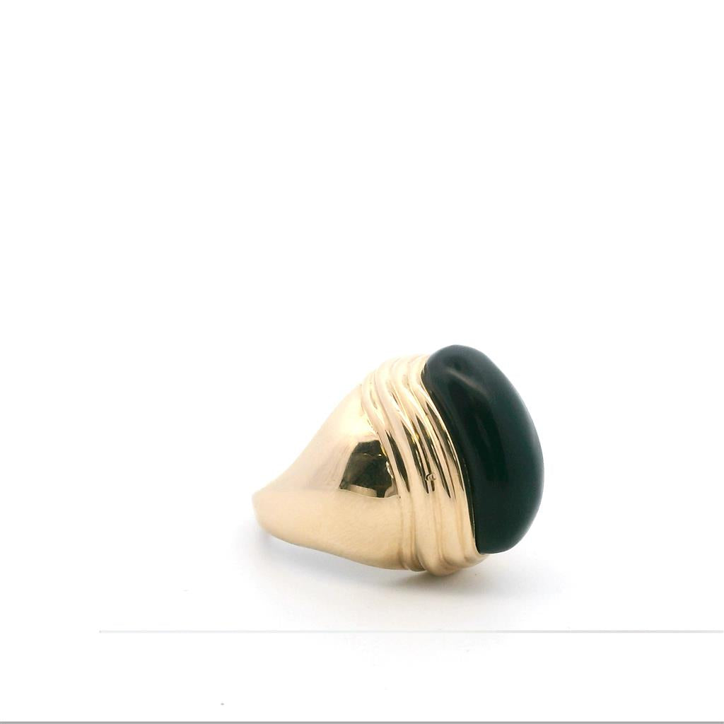 Estate 14K Yellow Gold Oval Black Onyx Solitaire Ring、mySite、botmansion