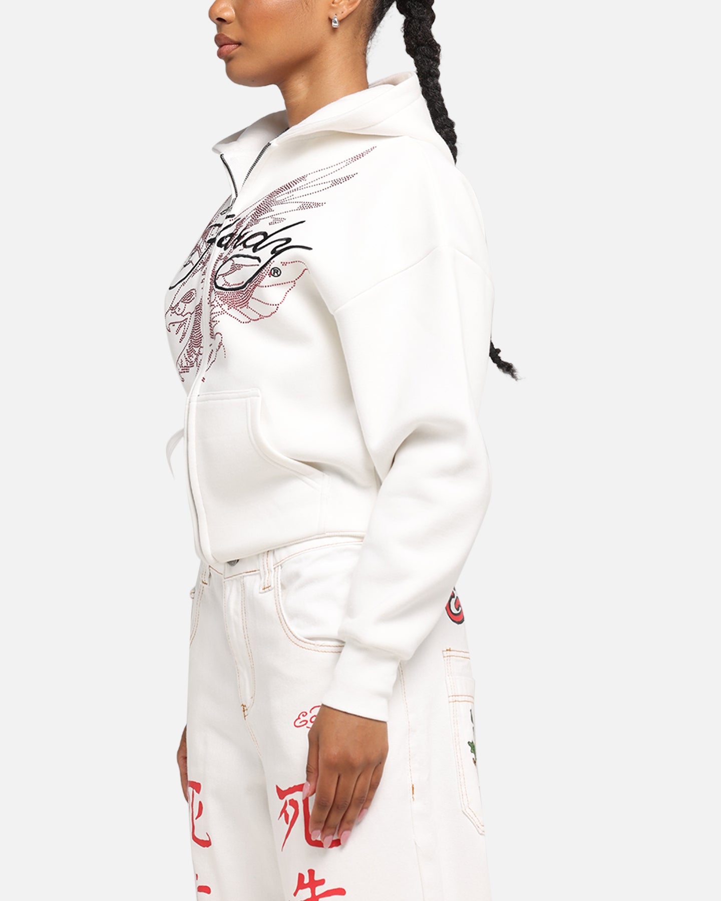 Ed Hardy Eagle Rhinestone Zip Hoodie Off White、mySite、zt4zffjzw