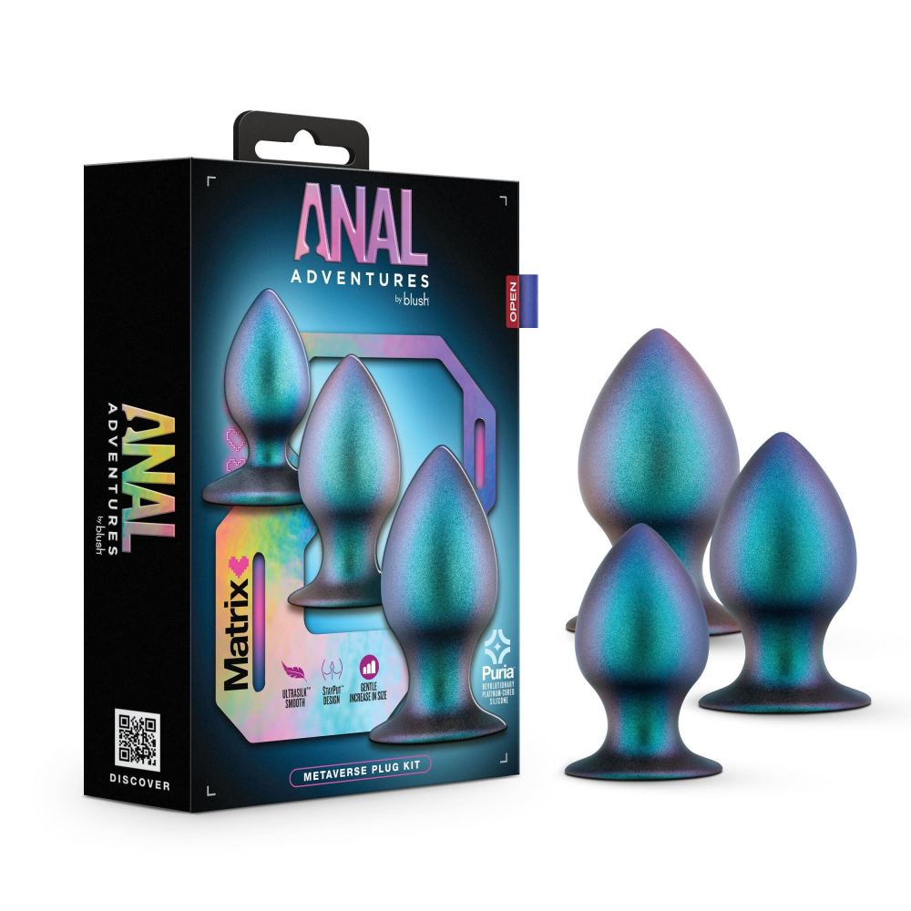 Anal Adventures Matrix By Blush® | The Metaverse Plug Kit: 3 Progressing Tapered Tip Bulb Butt Plug Kit in Dark Millenia | With Stayput™ Technology & AnchorTech™ Base、mySite、bottomscart