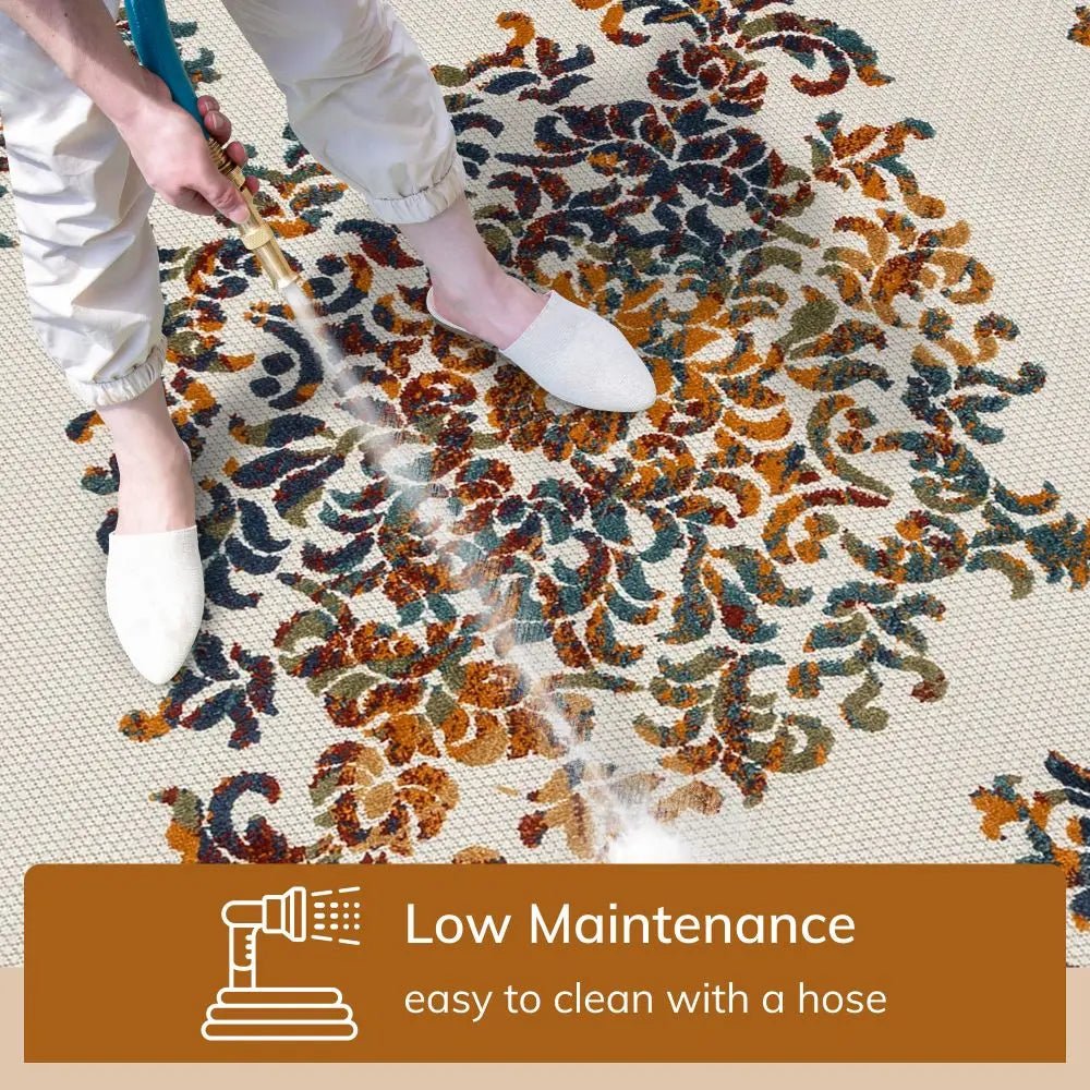 Arid Modern Medallion Persian Indoor/Outdoor Ivory High-Low Rug、mySite、gigharbornorthrealestate