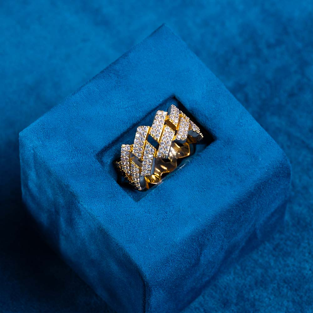 Moissanite 2-Row Cuban Link Ring 14K Gold、mySite、hinf8tx79