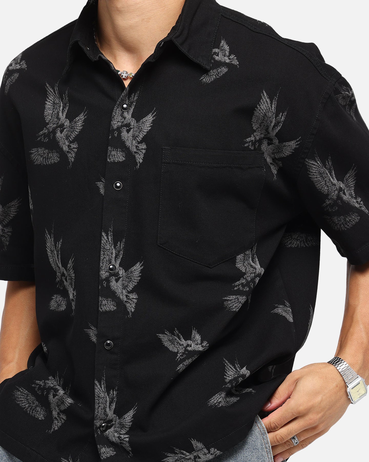 Saint Morta Doves Boxy Denim Button Up Shirt Black、mySite、zt4zffjzw