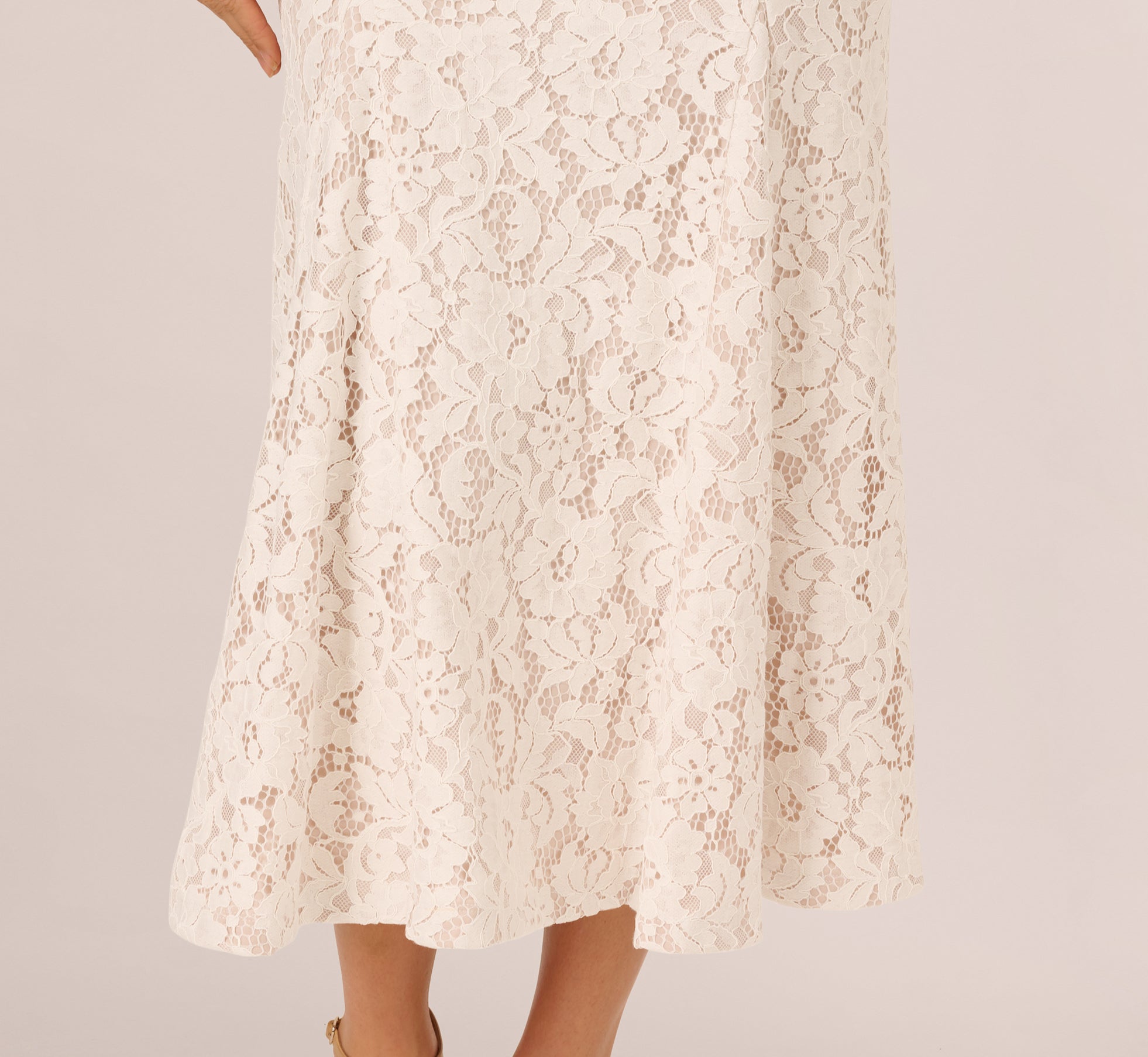 Cap Sleeve Lace Midi Dress In Ivory Nude、mySite、solidvoid