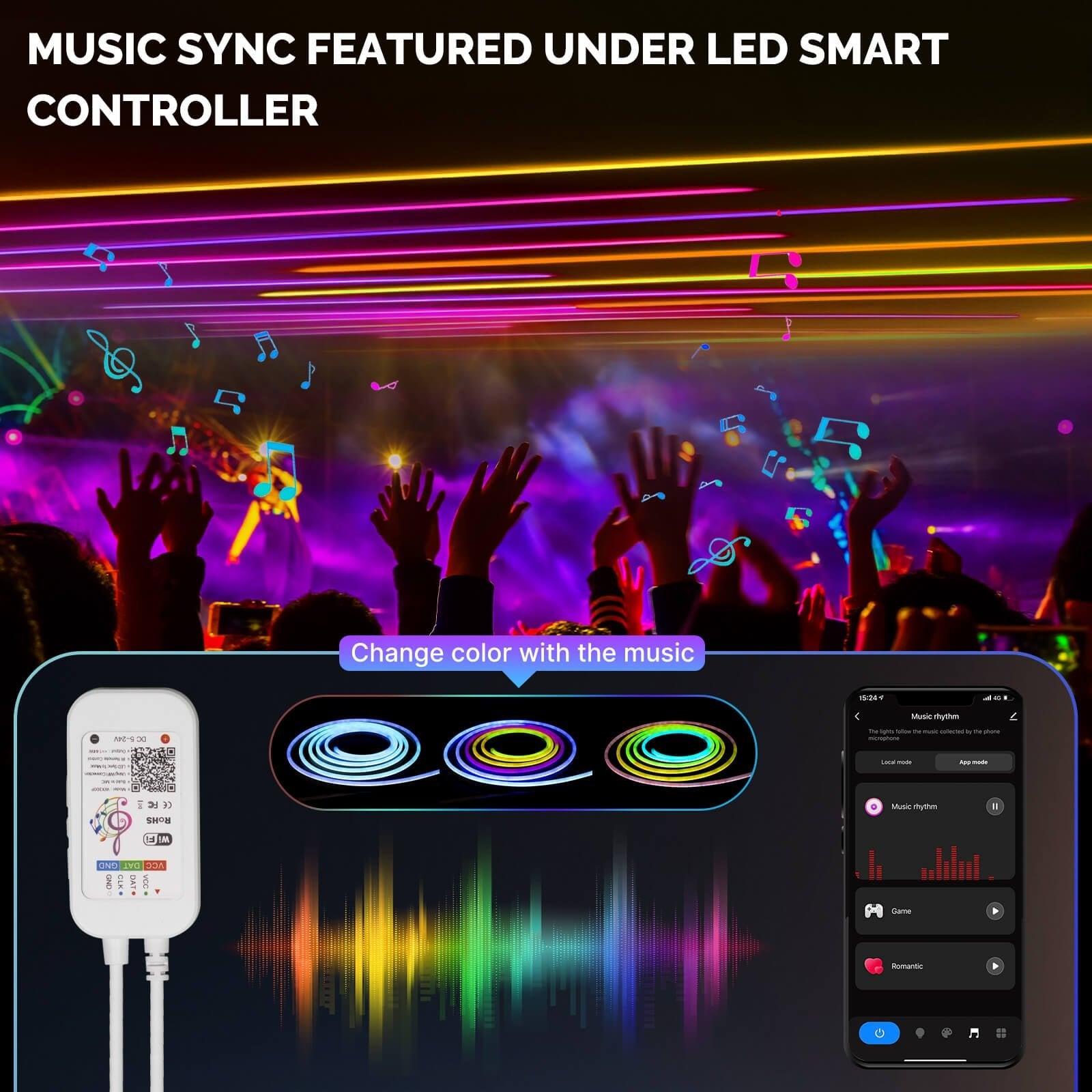 Wifi Smart LED Neon Light Strip RGB Color Led Tape Lamp for TV Backlight, Home Party Decor、mySite、fannypackpong