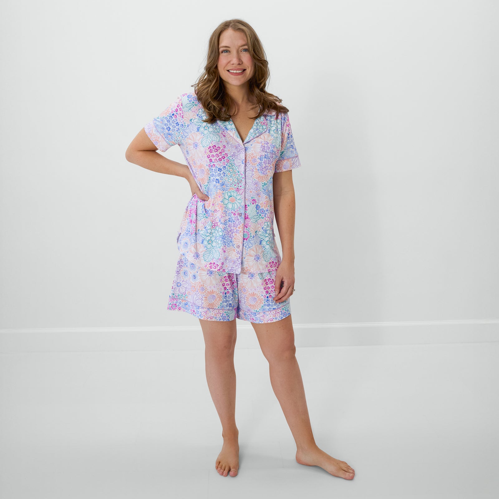  Doodle Blooms Women's Short Sleeve & Shorts Pajama Set、mySite、layawaytickets