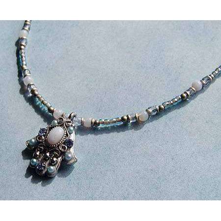 Michal Golan Blue Lace and Agate Hamsa Necklace、mySite、topwebapps