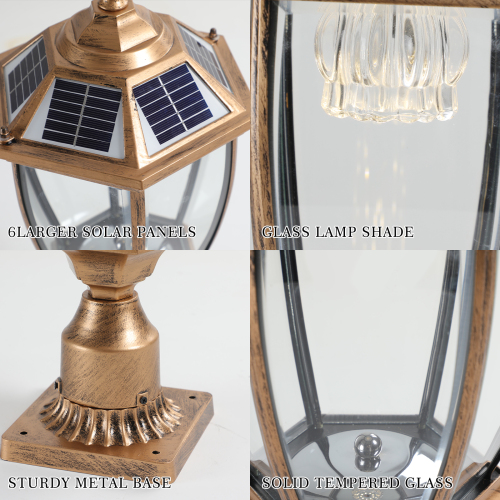 20"(H) Golden Solar Powered LED Outdoor Lantern, Vintage Garden Light with Elegant Glass Design for Pathways, Yards, and Patios (2-Pack)、、eastwooduniform