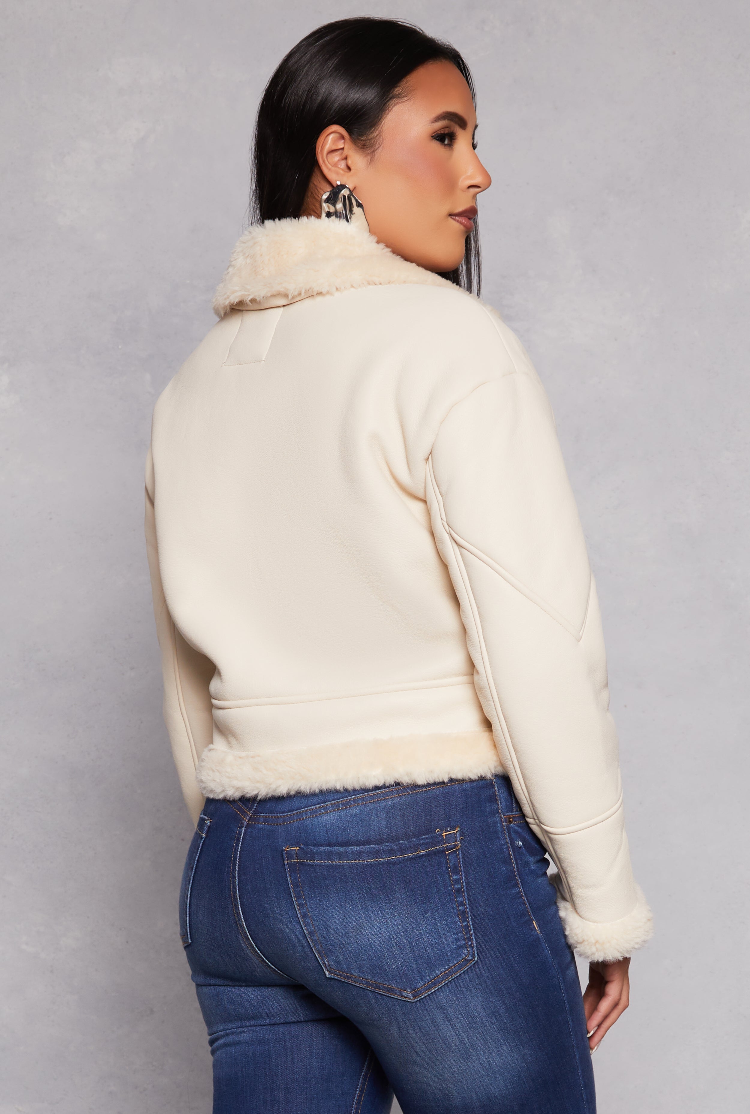 Faux Leather Faux Fur Lined Moto Jacket、mySite、camillekostekn