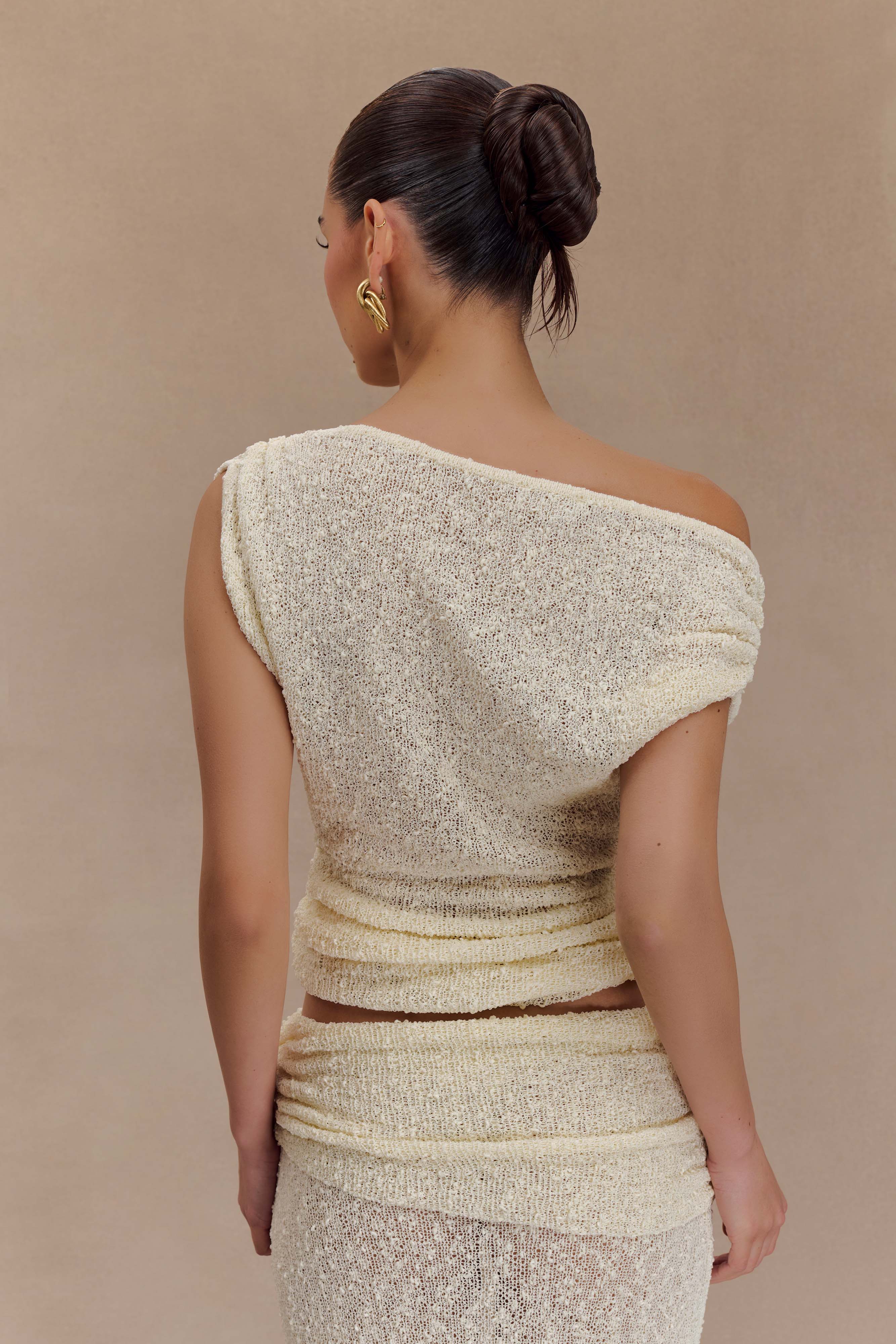 Chloe Off Shoulder Boucle Knit Top - Ivory、mySite、solidvoid