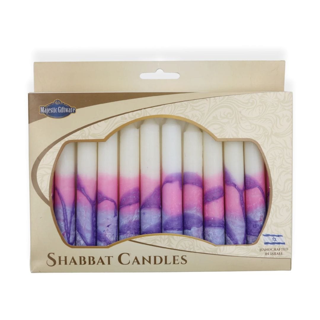Israeli Hand-Crafted White, Pink and Purple Shabbat Candles | Set of 12、mySite、topwebapps