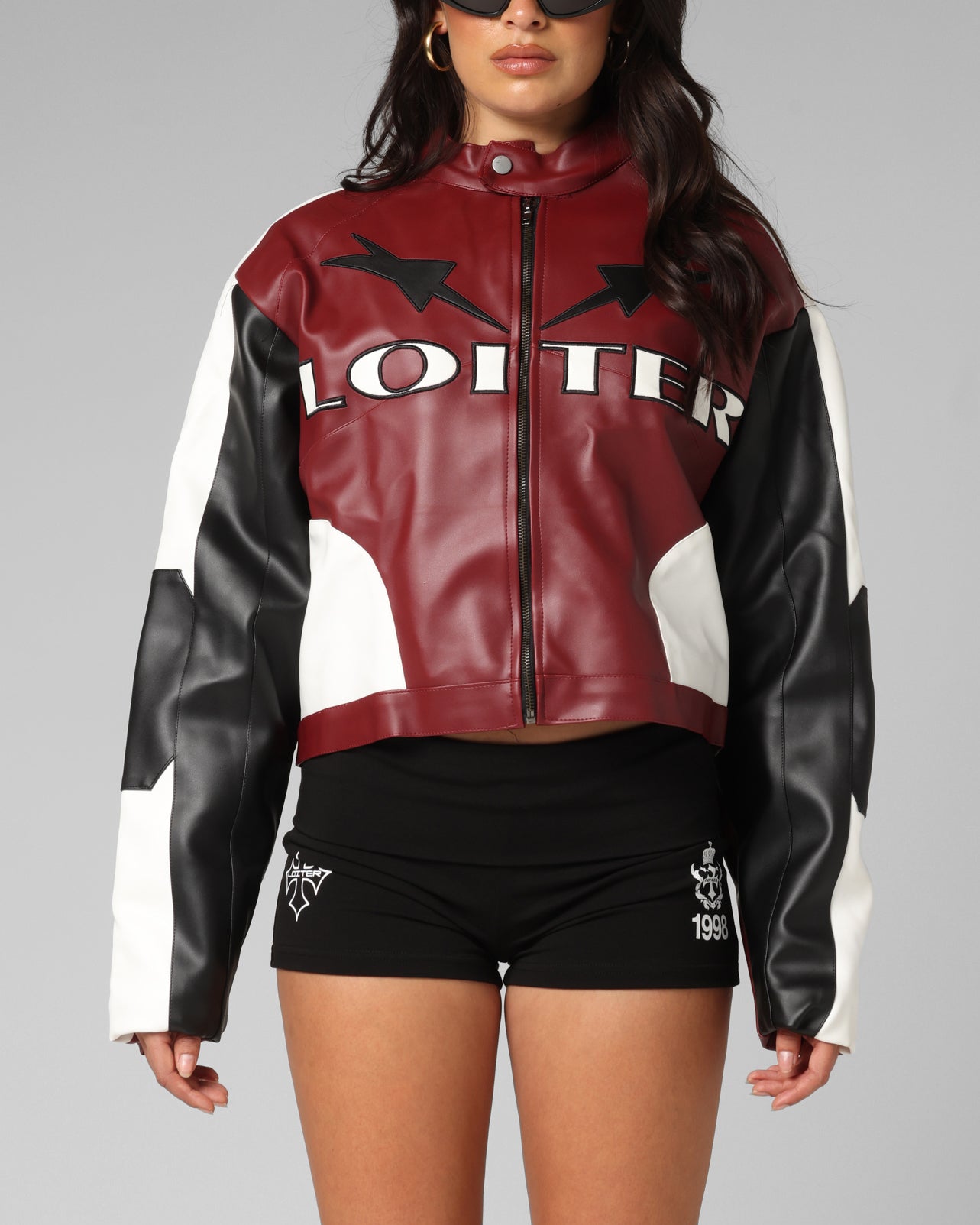 Loiter Women's Engine Cropped Vegan Leather Jacket Red、mySite、zt4zffjzw