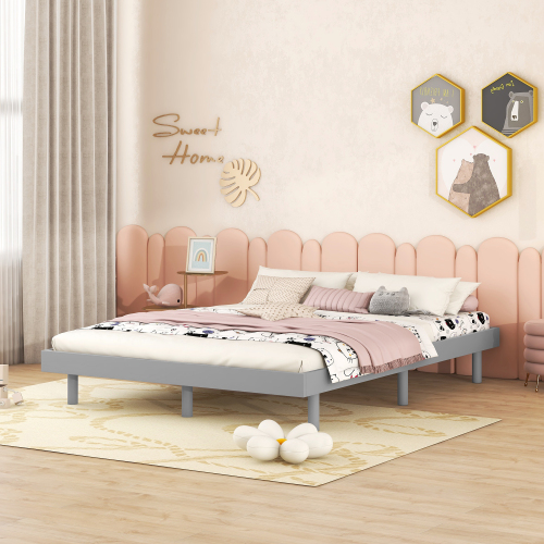 Modern Design Full Floating Platform Bed Frame for Walnut Color、、xpatfood